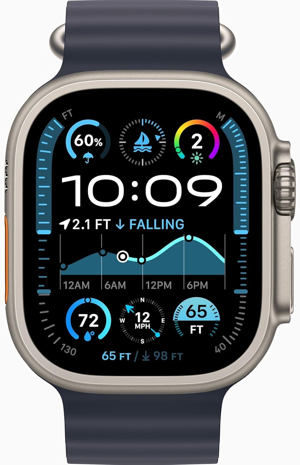 Apple Watch Ultra 2 [GPS + Cellular, 49mm] - Titanium Case with Blue Ocean Band, One Size (Renewed)