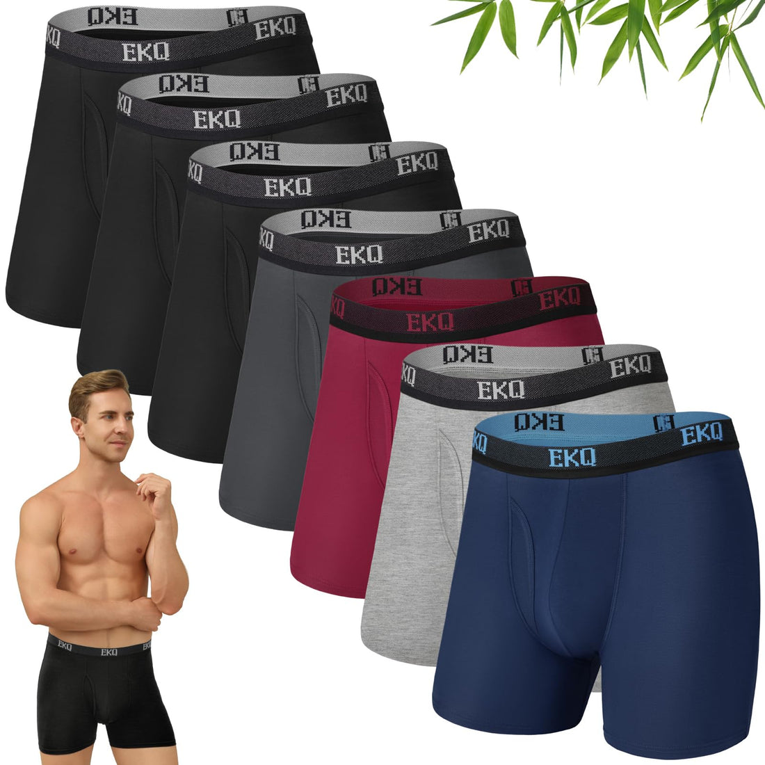 Mens Underwear Breathable Boxer Briefs 7 Pack Bamboo Rayon Boxers for Men Soft Stretchy Men's Underwear with Fly