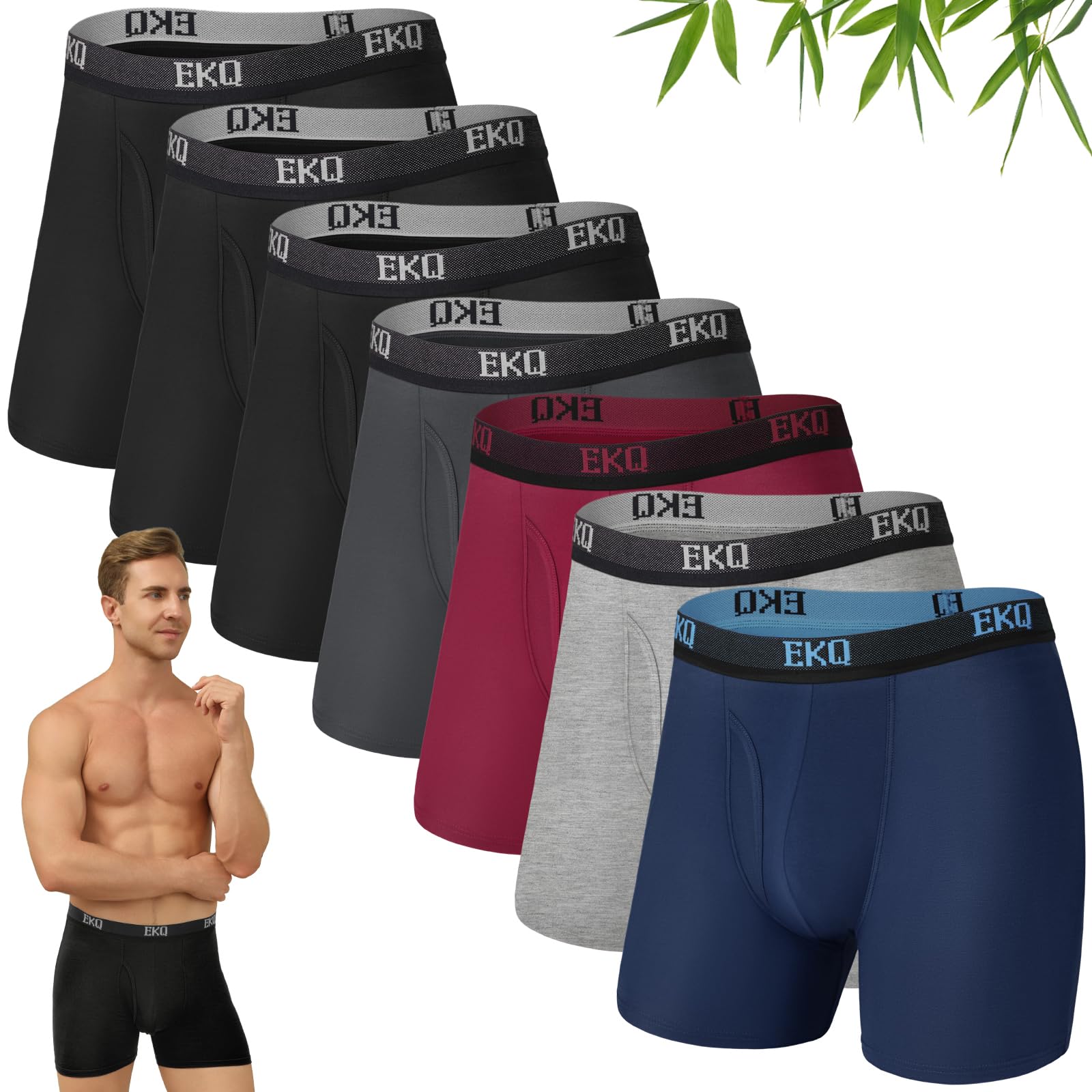 Mens Underwear Breathable Boxer Briefs 7 Pack Bamboo Rayon Boxers for Men Soft Stretchy Men's Underwear with Fly