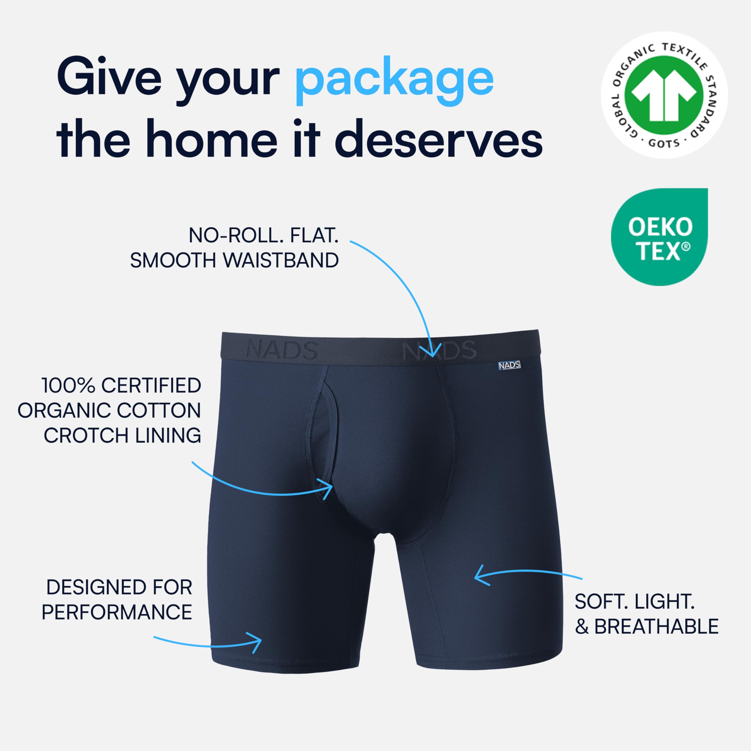 NADS Organic Cotton Boxer Briefs – Hormone-Friendly, Non-Toxic Men’s Underwear for Comfort, Support & Safer Nuts – Multi-Pack