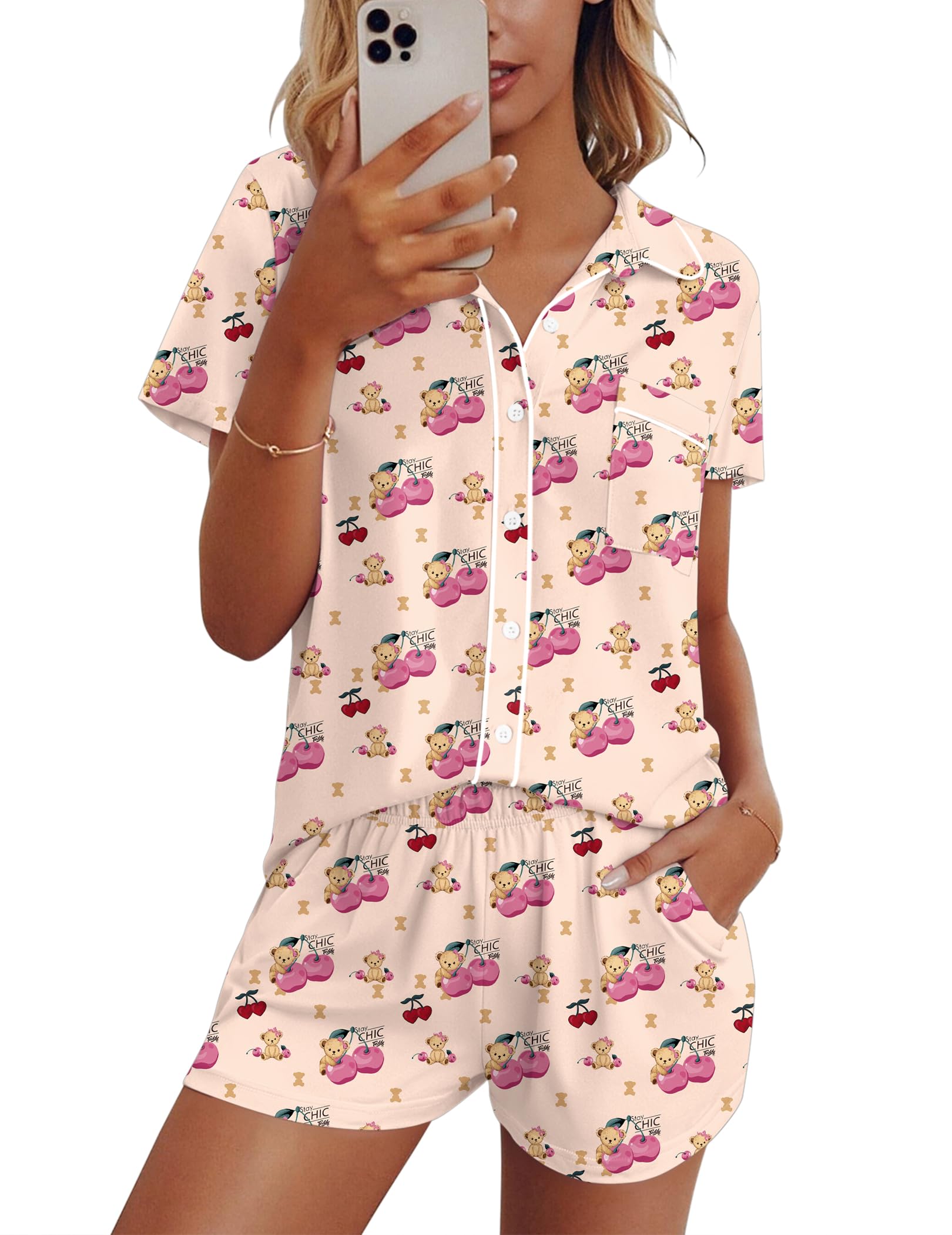 Ekouaer Womens Pajama Sets Button Down Lounge Set 2 Piece Pjs Sets