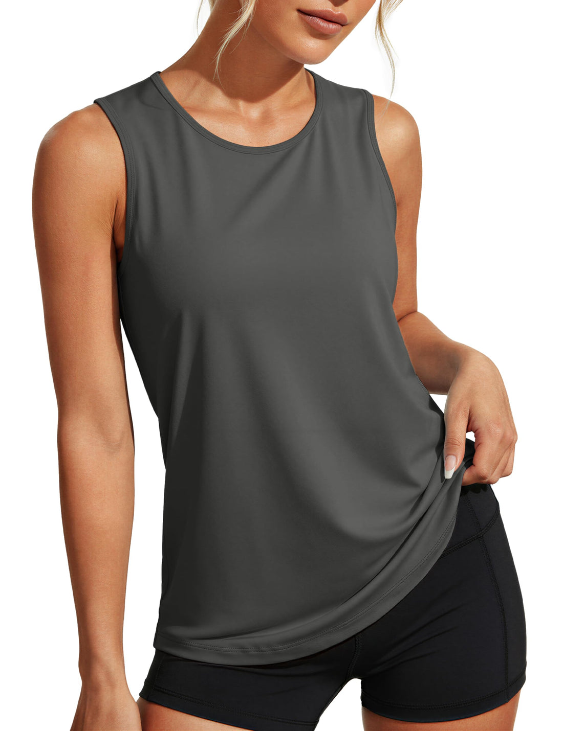 MAGCOMSEN Women's Workout Tank Top Athletic Muscle Sleeveless Crew Neck Shirt UPF 80+ Moisture Wicking Gym Running
