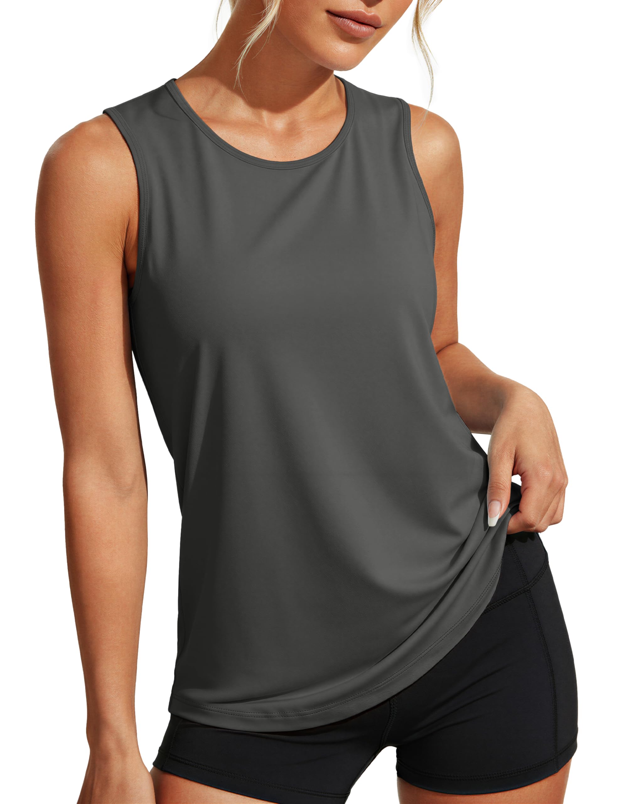 MAGCOMSEN Women's Workout Tank Top Athletic Muscle Sleeveless Crew Neck Shirt UPF 80+ Moisture Wicking Gym Running