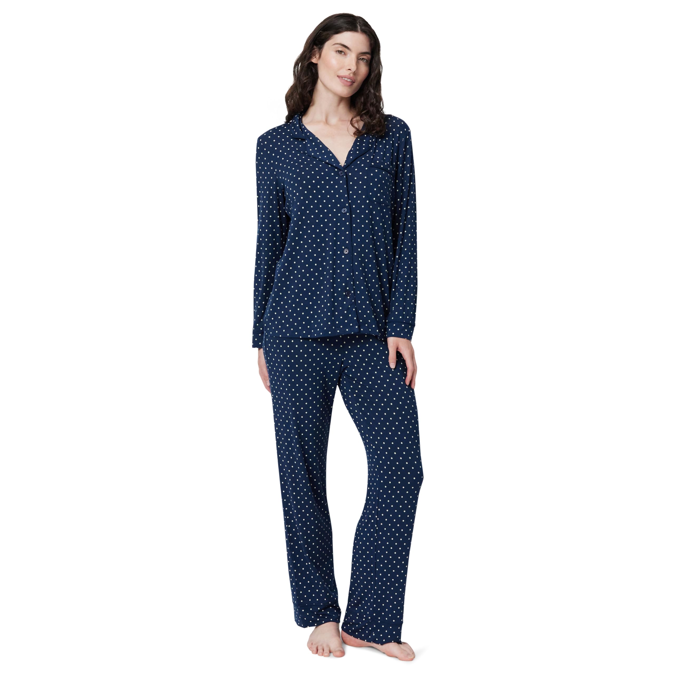 Amazon Essentials x Sofia Grainge Women's Stretch Modal Long-Sleeve Button-Front Top and Full-Length Bottom Pajama Set