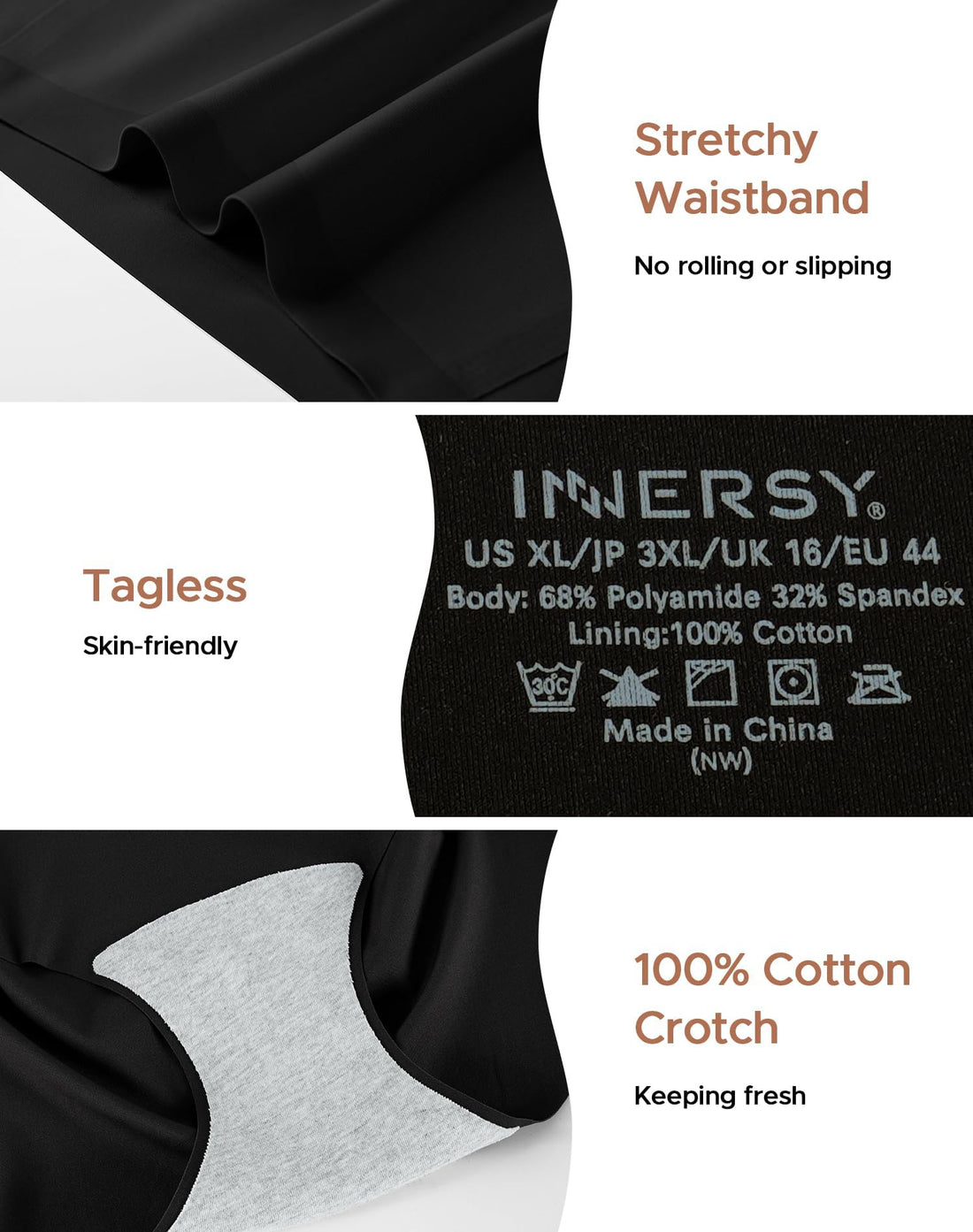 INNERSY Women's High Waist Seamless Underwear No Show Panties Full Coverage Briefs 3-Pack