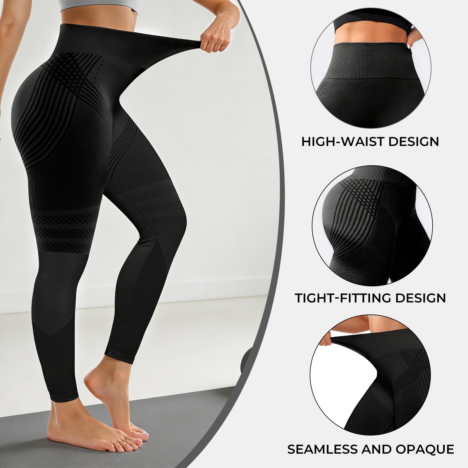 VOYOCUGE Anti Cellulite Compression 3D Leggings Women Butt Lifting Tummy Control with Resistance Bands for Yoga Workout Pants