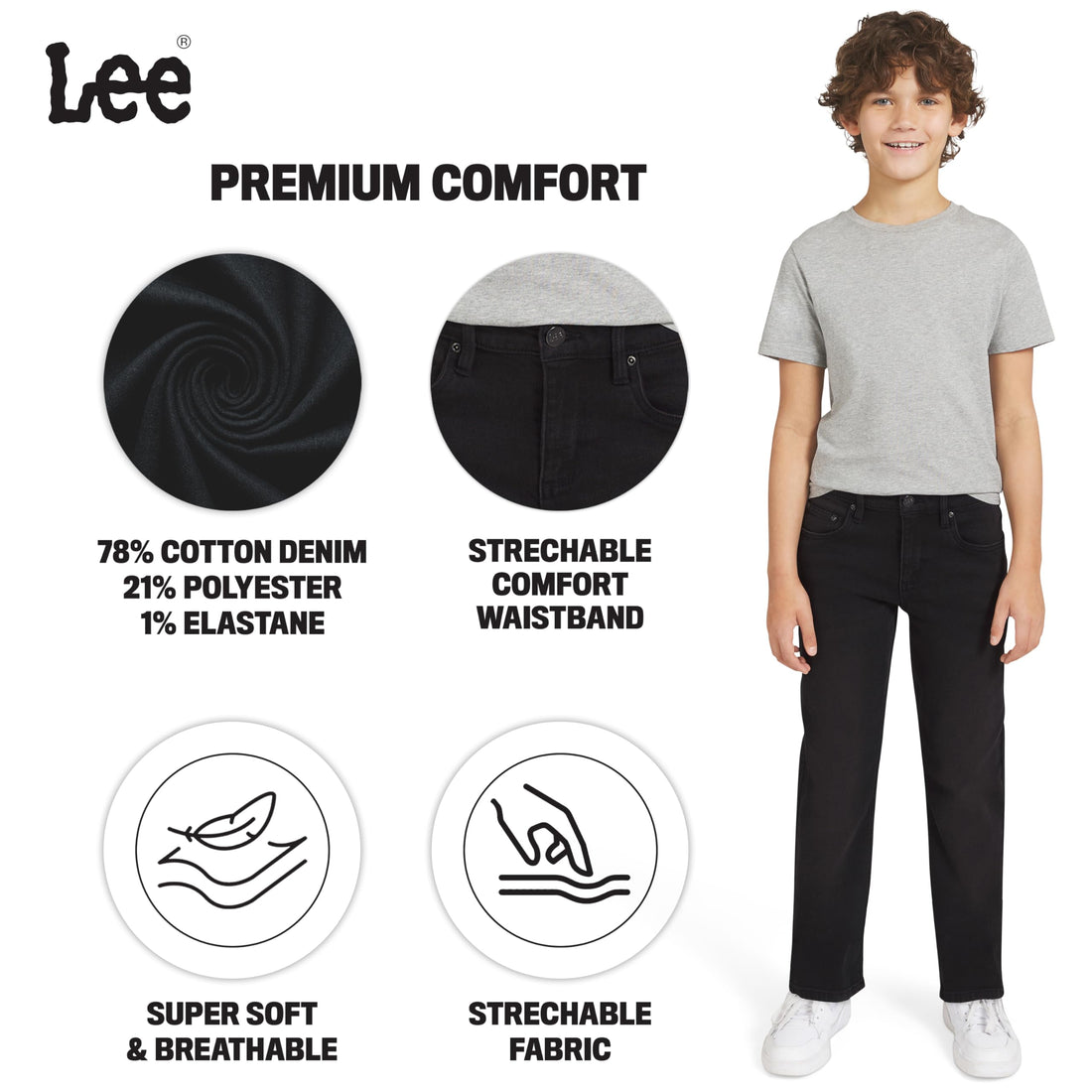 Lee Boys' 5 Pocket Loose Fit Stretch Waist Denim Jeans