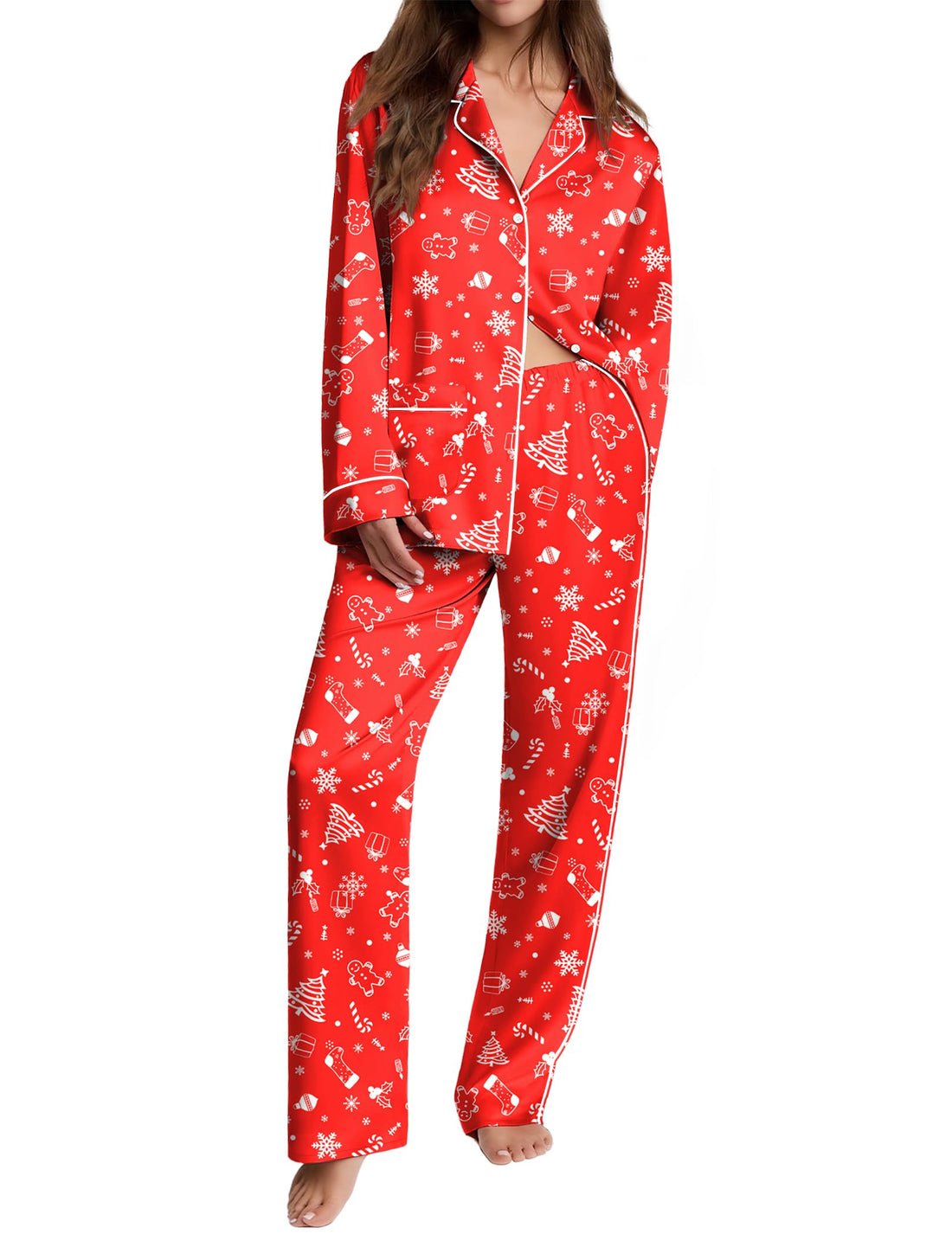 Ekouaer Womens Pajama Sets Satin Silk Pjs Long Sleeve Button Down Sleepwear