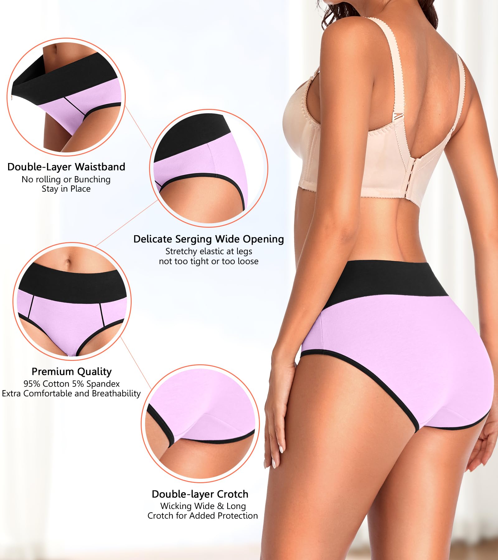 Eiggam Underwear for Women Cotton High Waist Panties Full Coverage Briefs Soft Strech Ladies Breathable Panties-Multi Pack