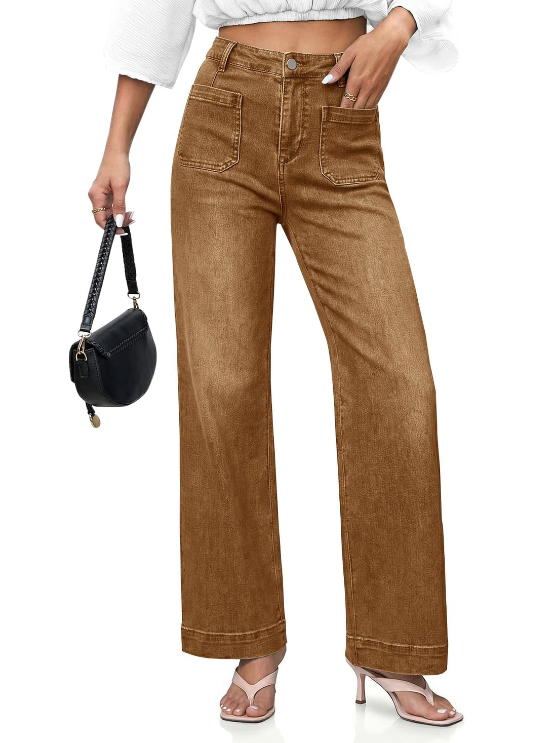 Cicy Bell Womens Wide Leg Jeans High Waisted Straight Leg Denim Pants | Stretchy,Patch Pocket,Full Length,Loose,Trendy,Pockets Front