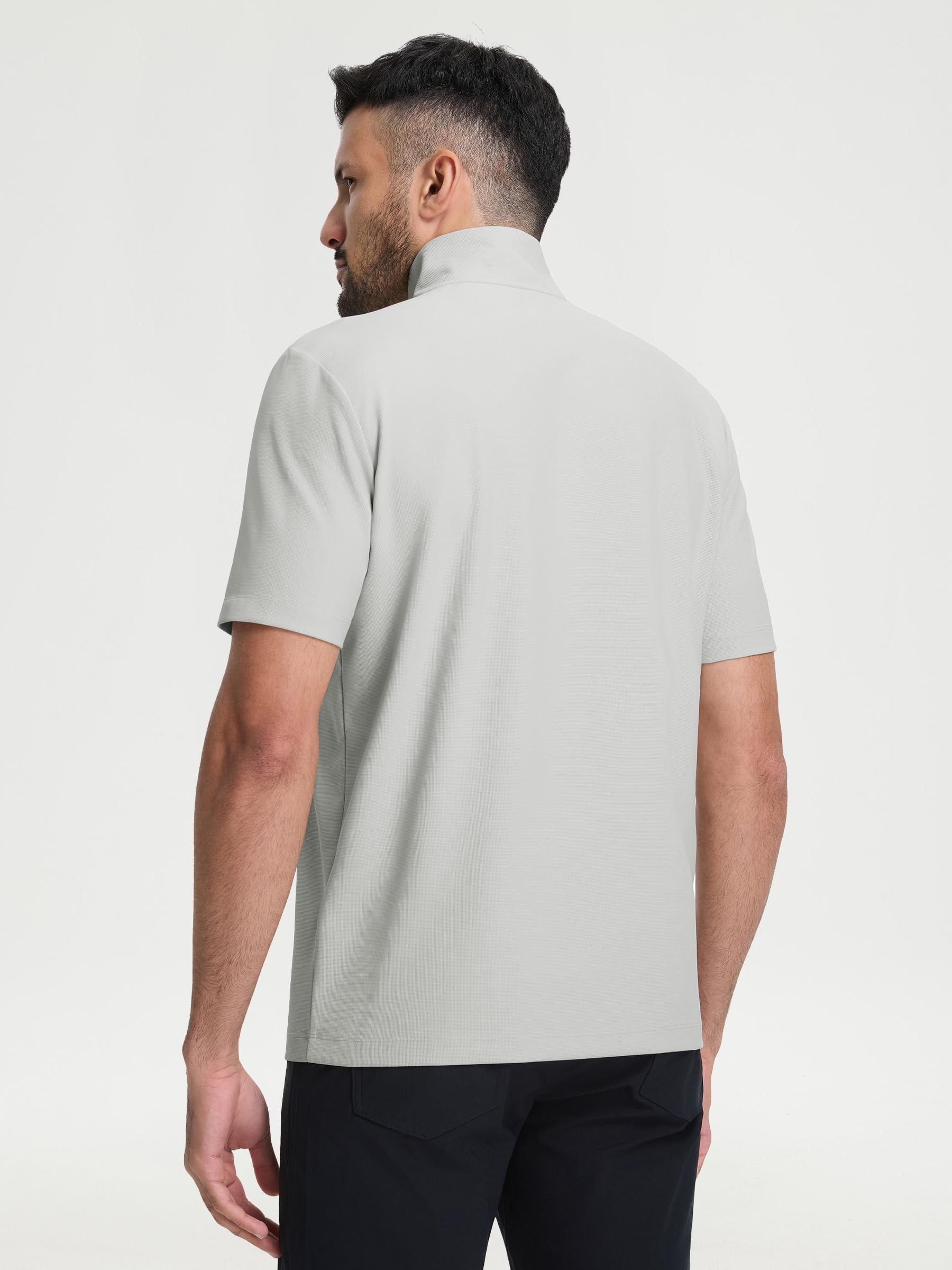 M MAELREG Golf Shirt for Men Zipper Waffle Texture Moisture Wicking Dry Fit Collared Lightweight Mens Polo Shirt Short Sleeve