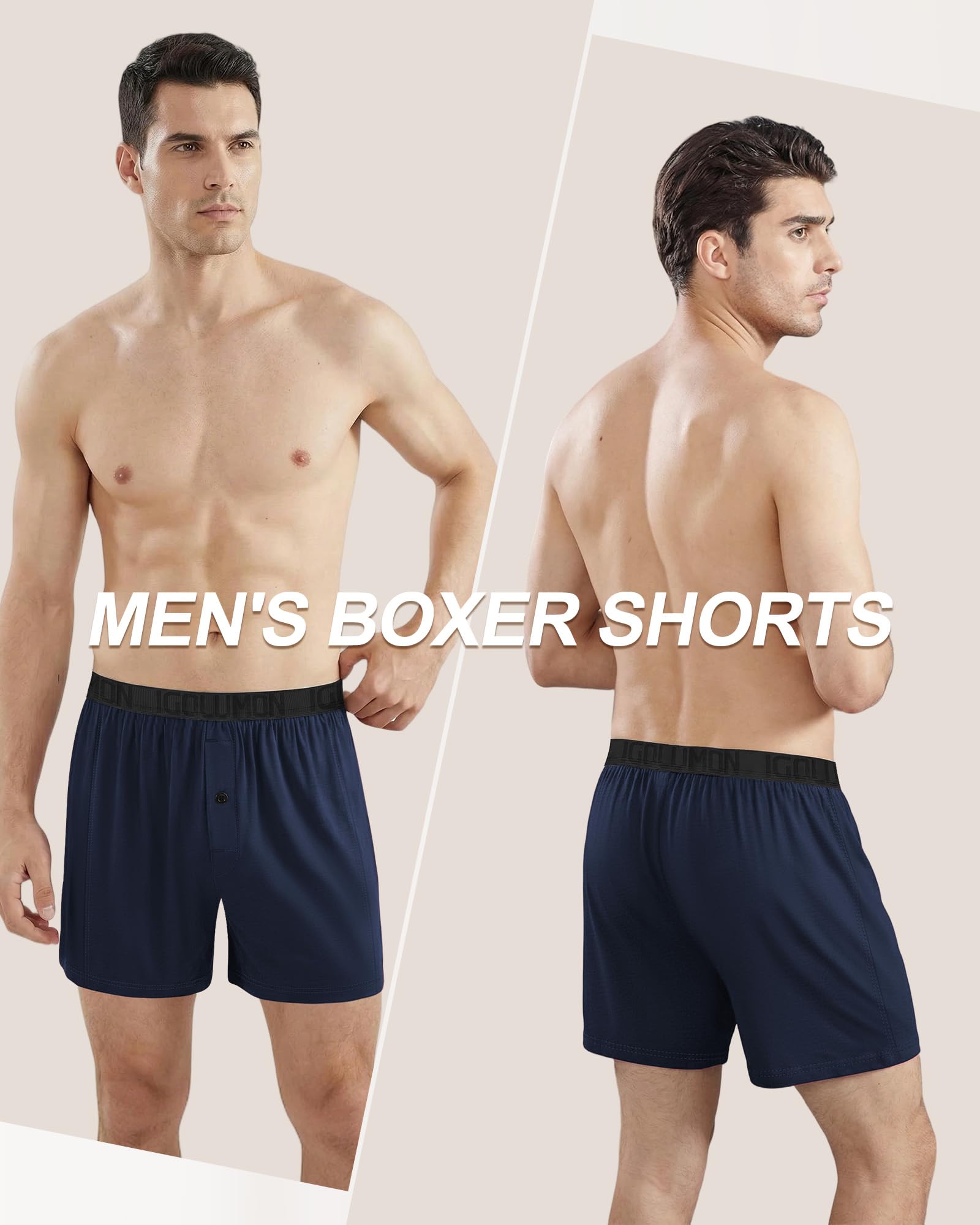 IGOLUMON Mens Boxer Shorts Underwear Soft Breathable Bamboo Rayon Boxers for Men Relaxed Fit Boxers with Button Fly 5 Pack