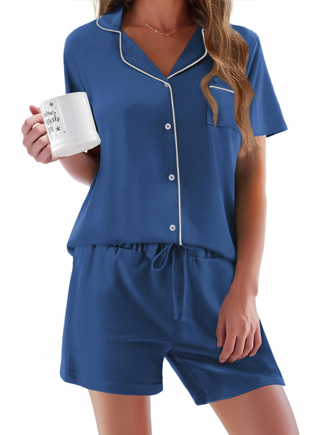 Ekouaer Pajamas Set for Women Short Sleeve Sleepwear Button Down Pj XS-XXXL