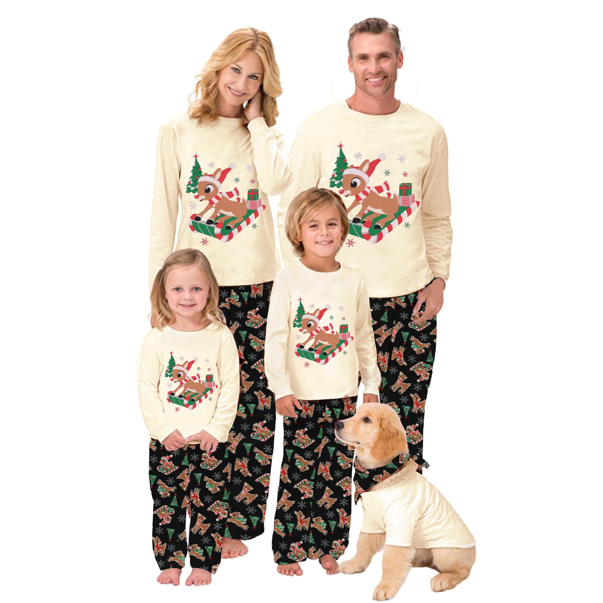 OAKFashion Christmas Family Pajamas Holiday Christma Pajama Family Matching Pjs Set Sleepwear Xmas Jammies
