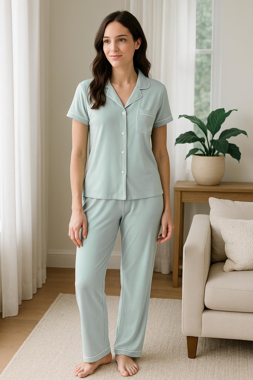 BORN Pajamas for Women Set Button Down