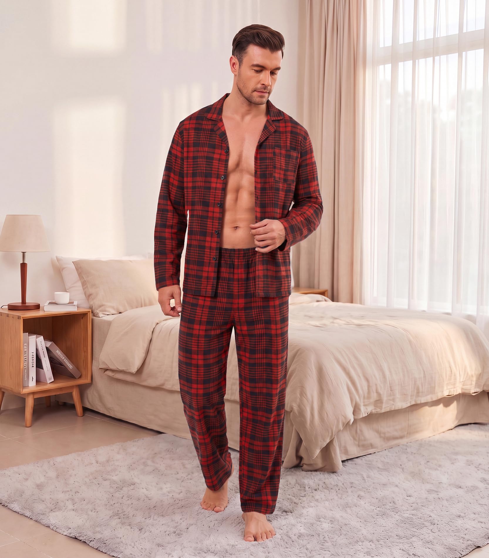 Ekouaer Mens Pajamas Set Long Sleeve Button Down Pjs Long Pants with Pocket