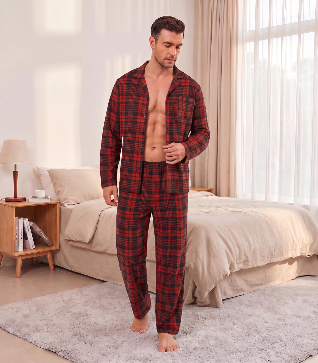 Ekouaer Mens Pajamas Set Long Sleeve Button Down Pjs Long Pants with Pocket