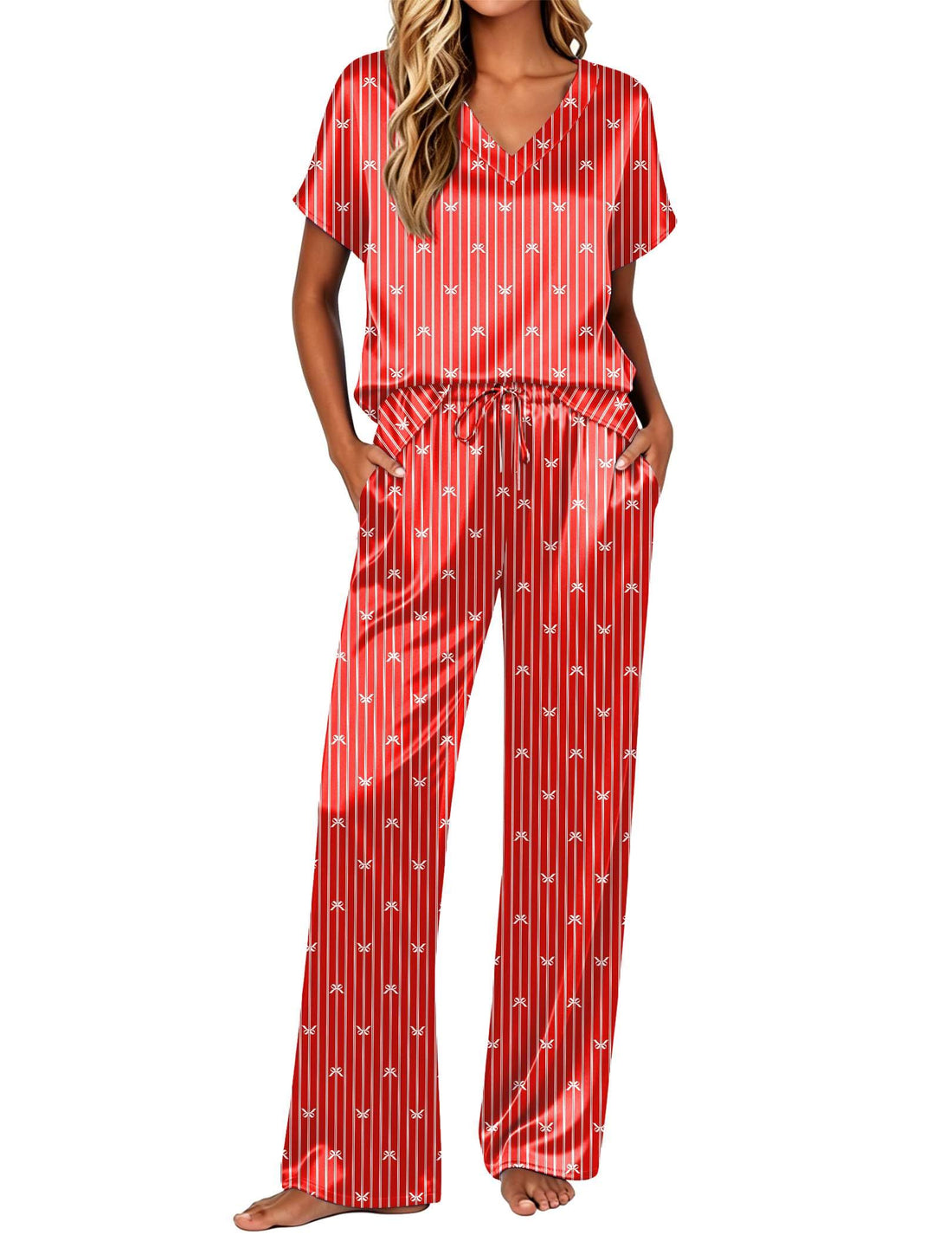 Ekouaer Womens Silk Pajamas Set 2 Piece Satin Pjs Cap Sleeve Loungewear