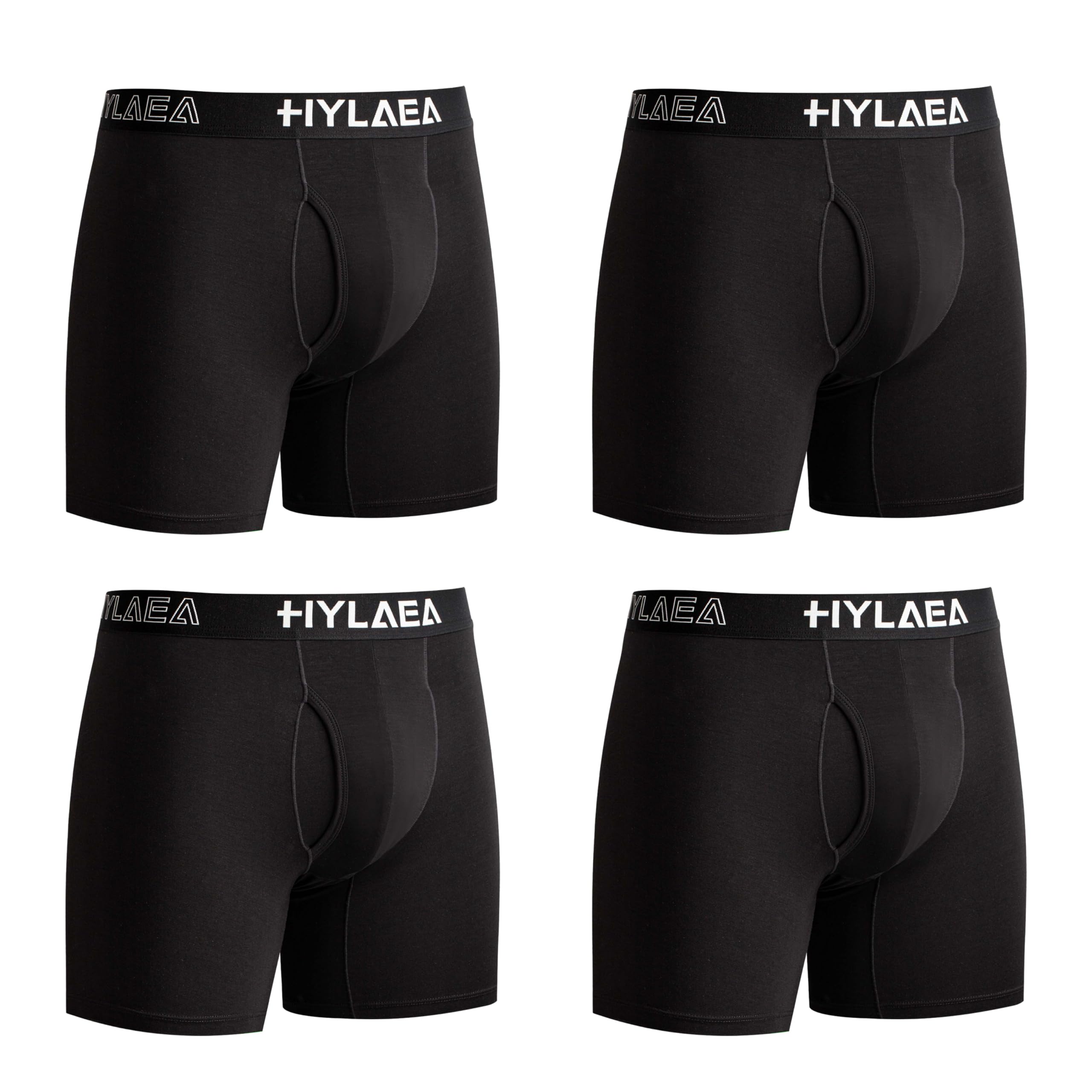 Hylaea Mens Bamboo Boxer Briefs, Breathable Moisture-Wicking Underwear | No Ride Up | 3D Pouch Support | Quick Dry | Anti-Odor | Tagless | Wide Waistband | Extended Leg Cut | Lightweight Fabric