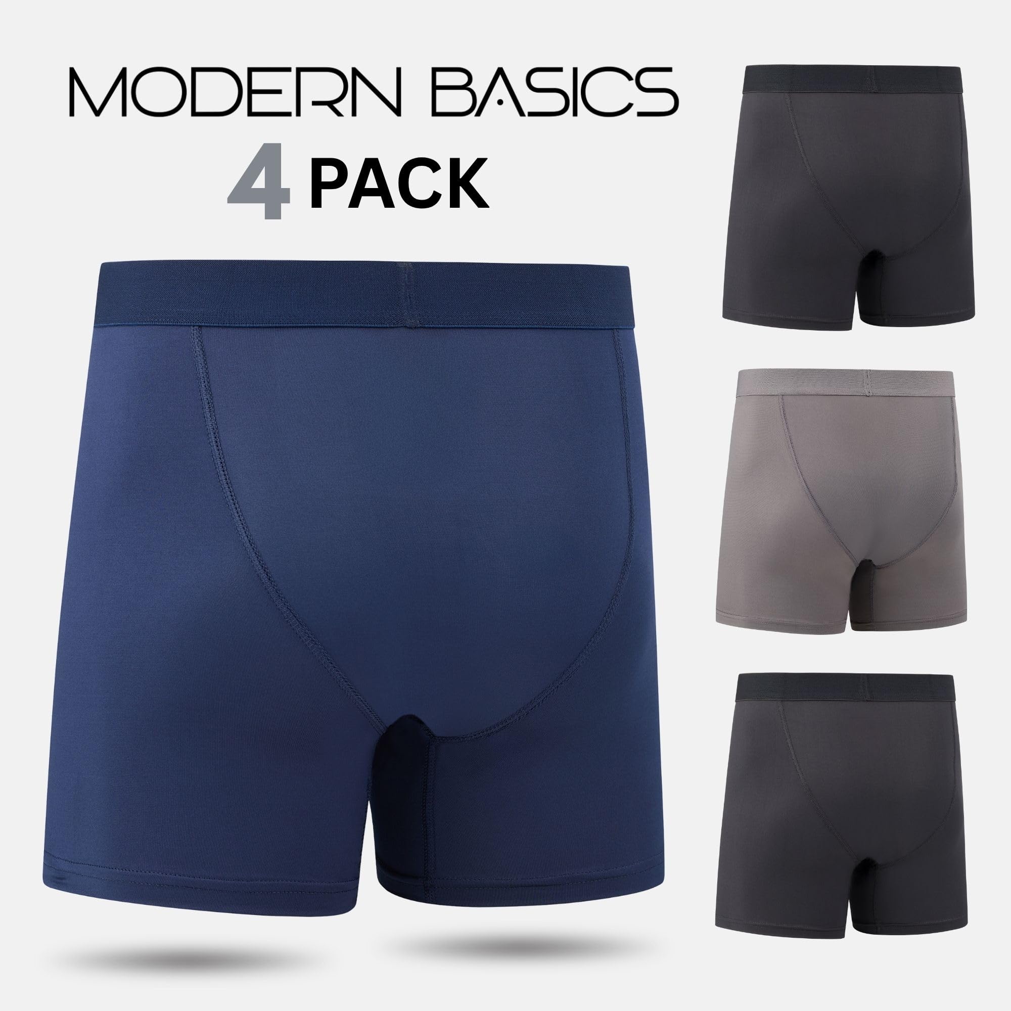 Mens Boxer Briefs, Pack of 4, Microfiber Moisture Wicking Tagless Underwear