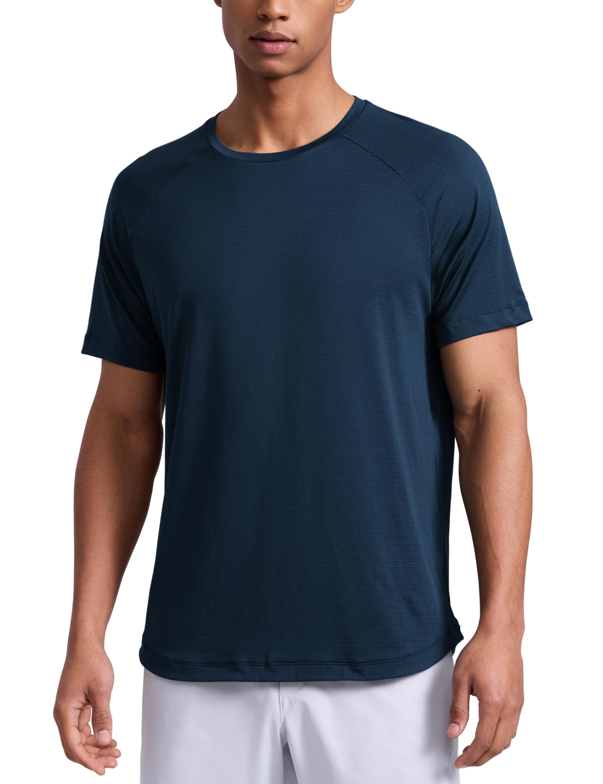 CRZ YOGA Breathable Texture Crewneck T-Shirts | Workout, Quick Dry, Lightweight, Classic Fit, Round Scallop Back, Short Sleeve Shirts for Men