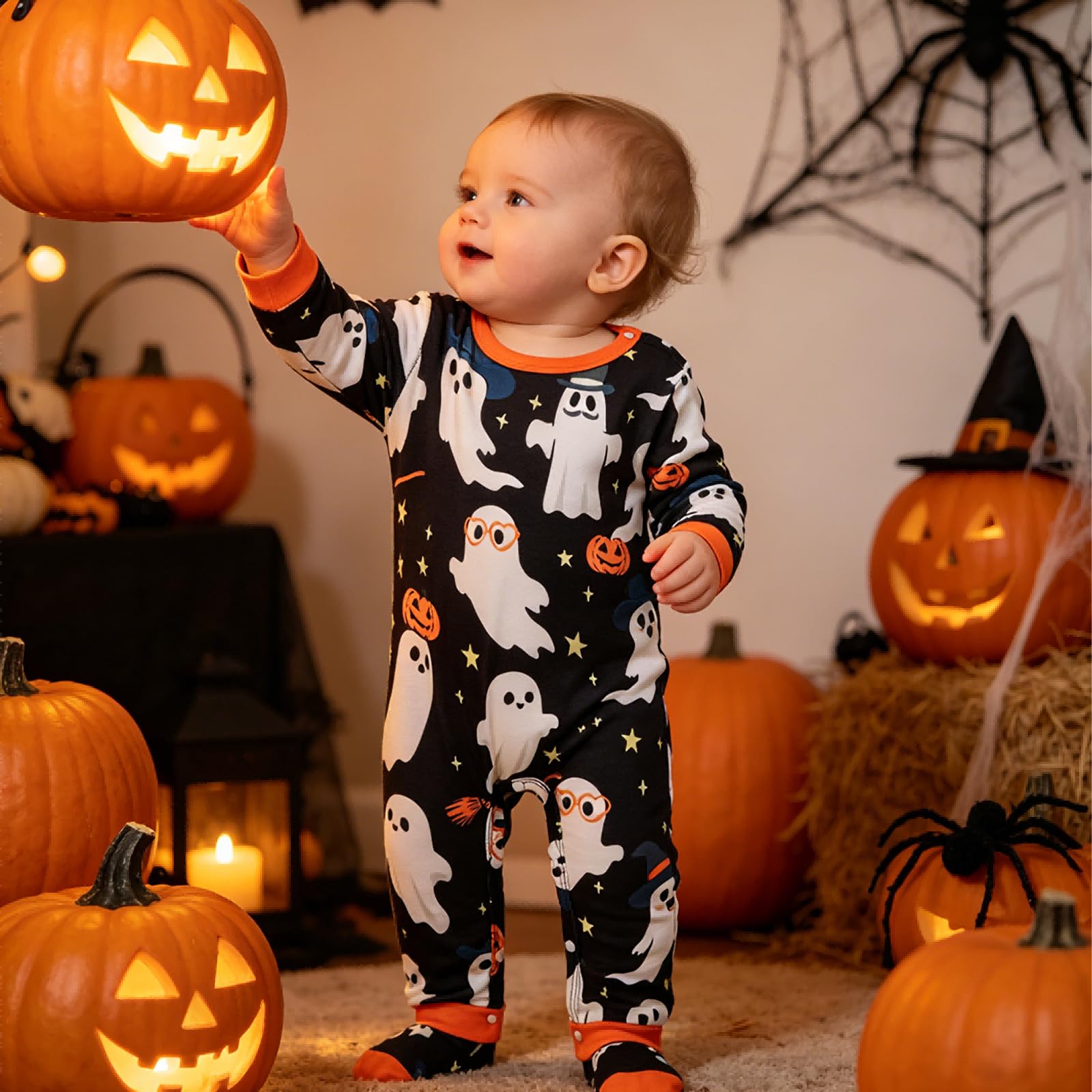 Matching Family Halloween Pajamas Set - Cute Pumpkin Print 2-Piece PJS for Adults & Kids | Holiday Family Pajamas