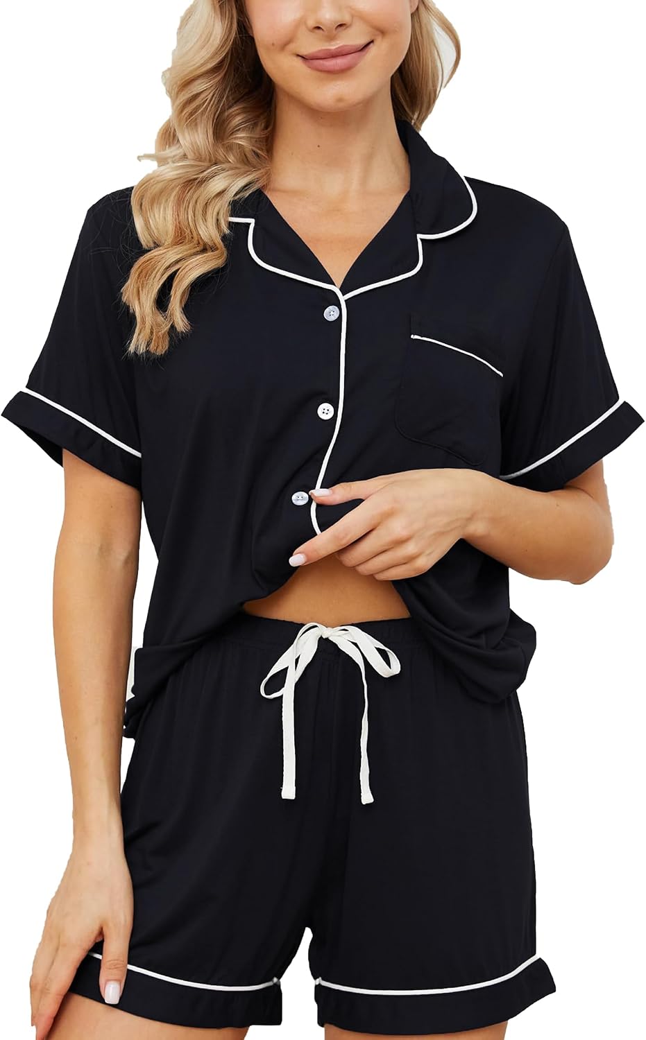 Womens Pajama Sets Short Sleeve Sleepwear Soft Button Down Nightwear Lounge Pj Set XS-XXL