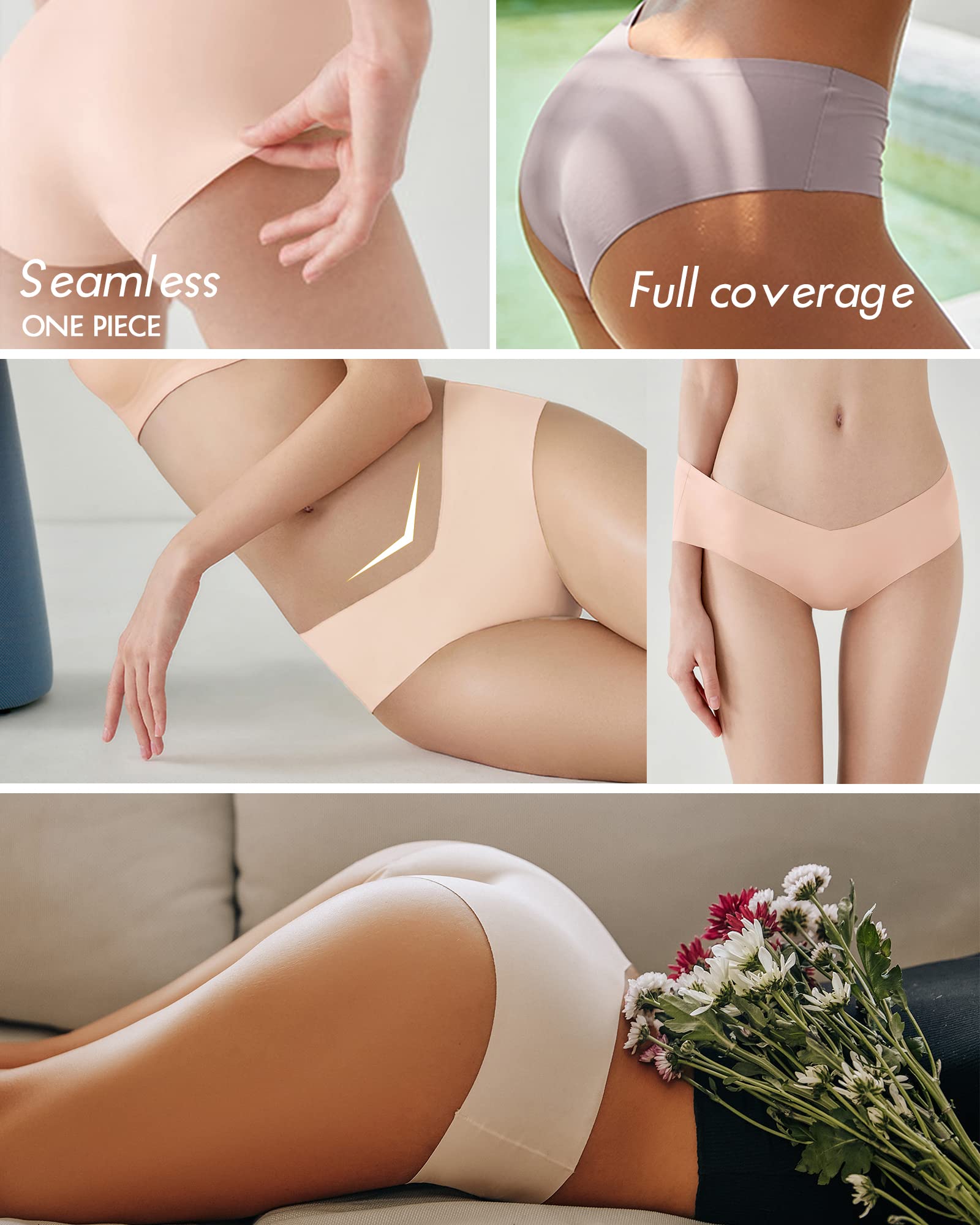 Women’s Seamless Bikini Panties Soft Stretch Invisibles Briefs No Show Hipster Underwear cheeky 9 pack XS-L