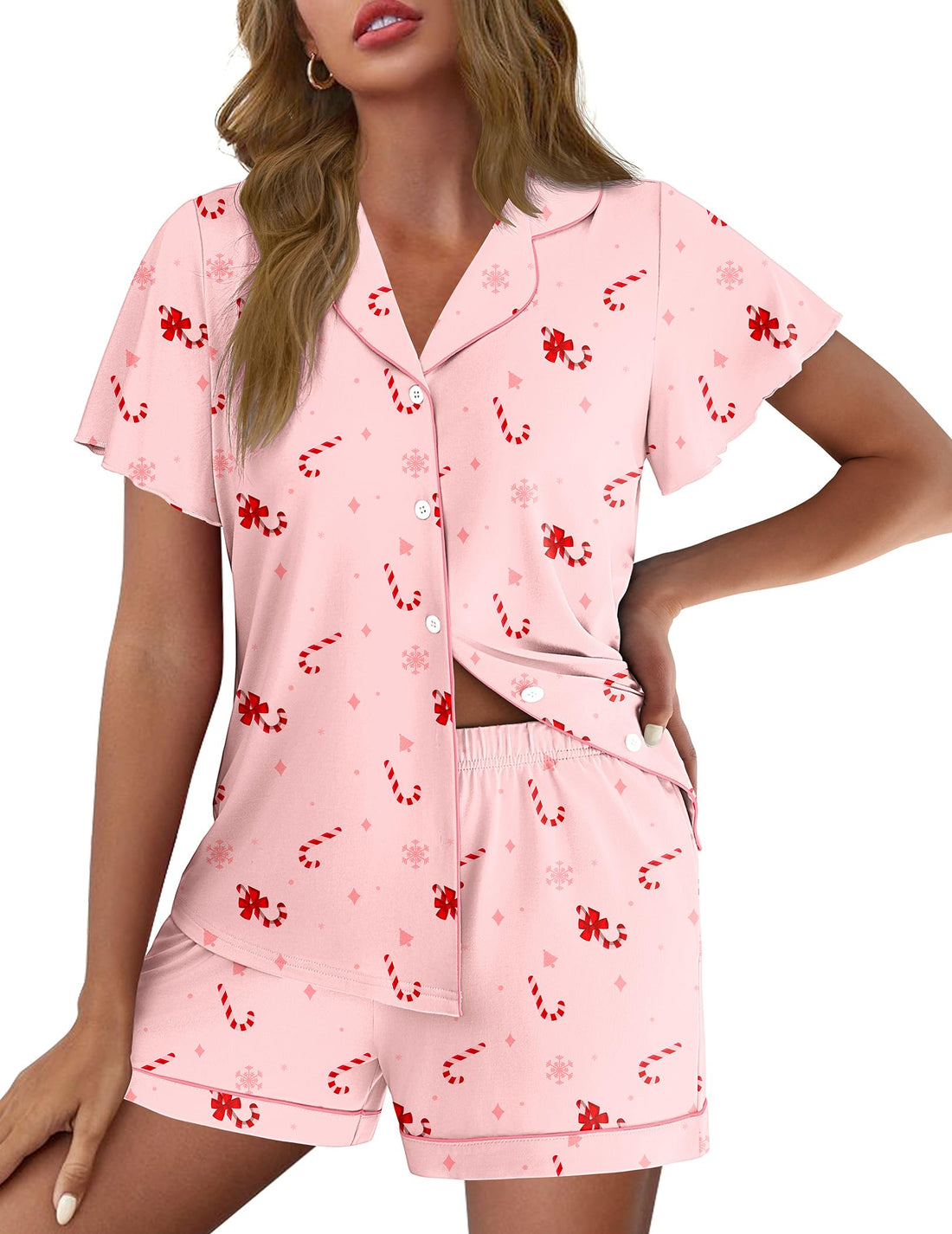 Ekouaer Pajamas for Women Set Button Up Bridal Pjs Ruffle Sleeve