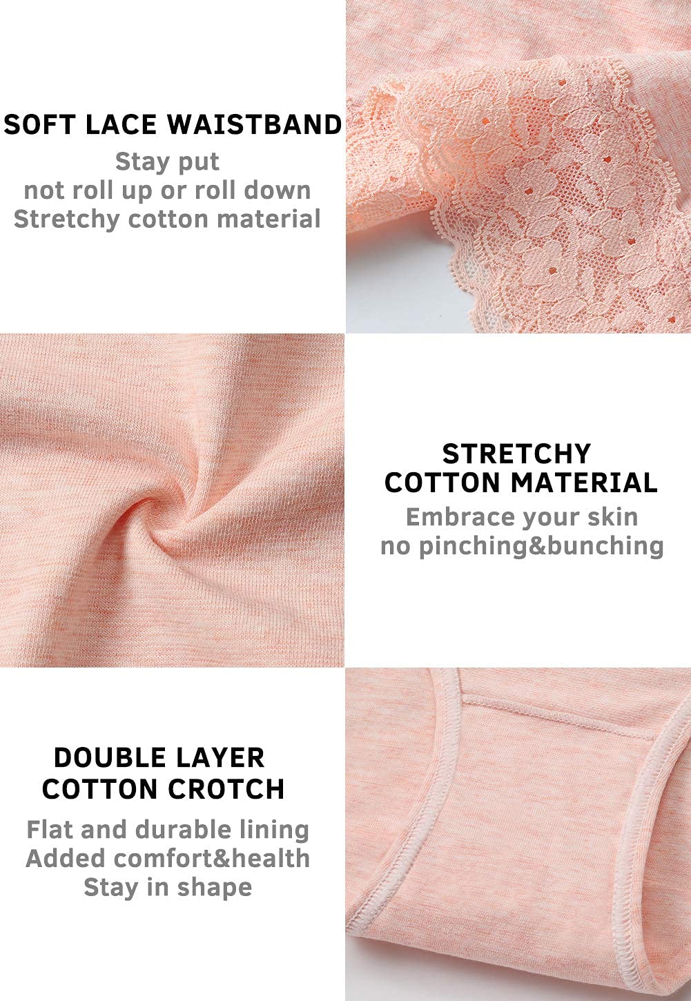 Wealurre Cotton Panties for Women Bikini Underwear Hipster Underpants Lace Briefs Pack