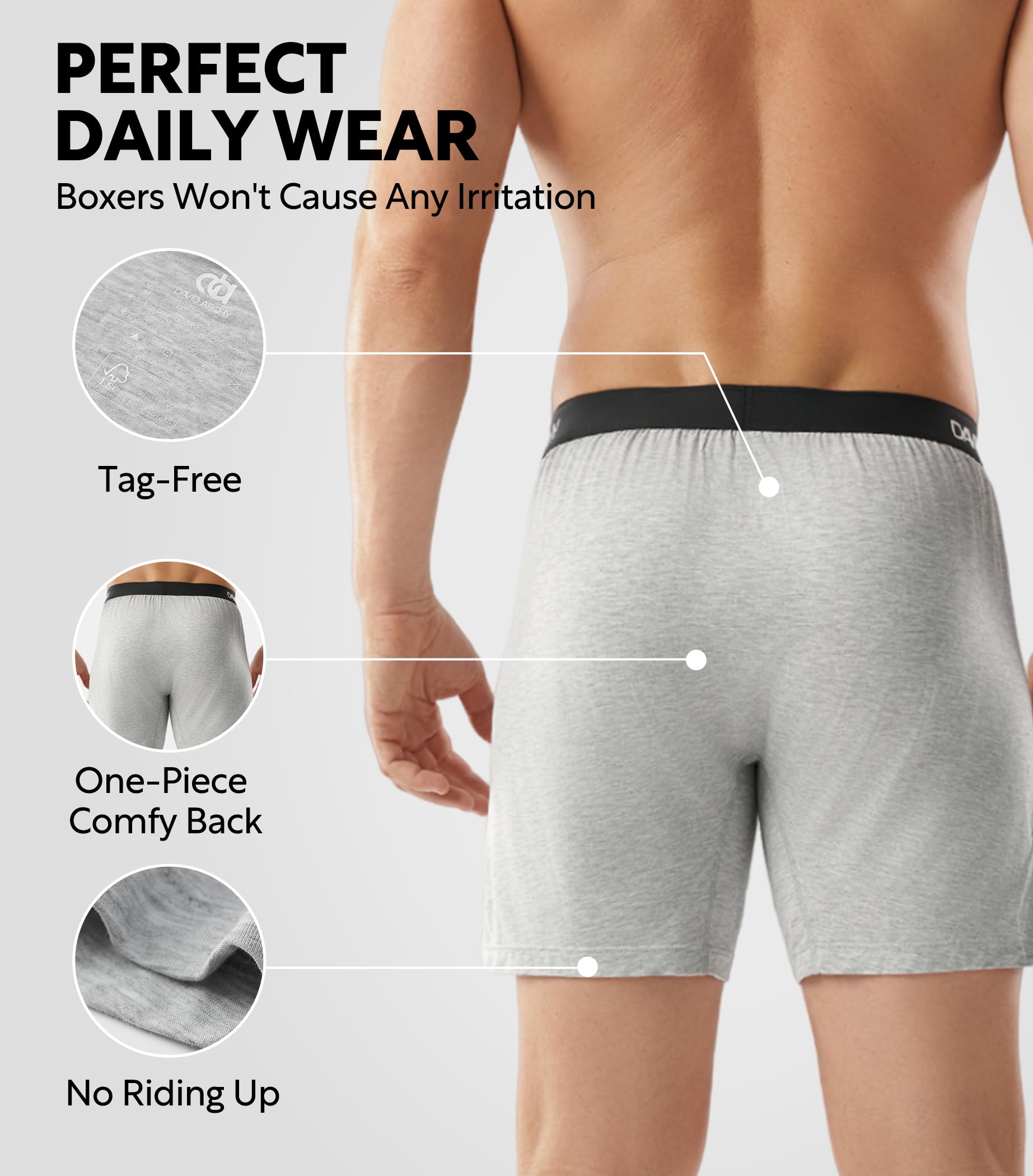 DAVID ARCHY Men's Bamboo Rayon Boxers Breathable Cooling Mens Boxer Shorts with Button Fly Relaxed Fit Underwear 3/4/5 Pack