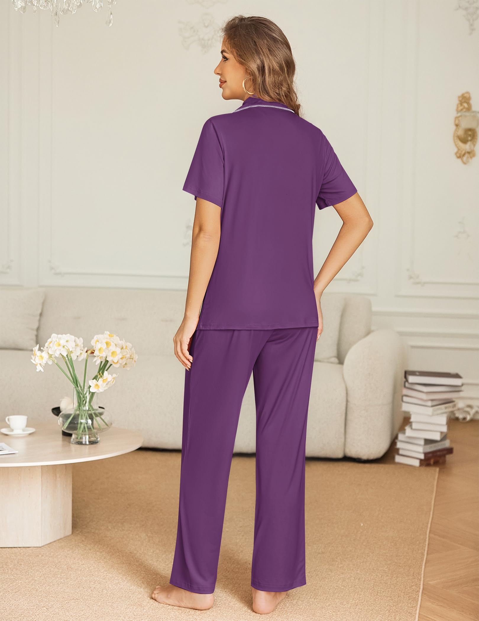 Ekouaer Womens Pajama Sets Button Down Lounge Sets 2 Piece Short Sleeve Pjs