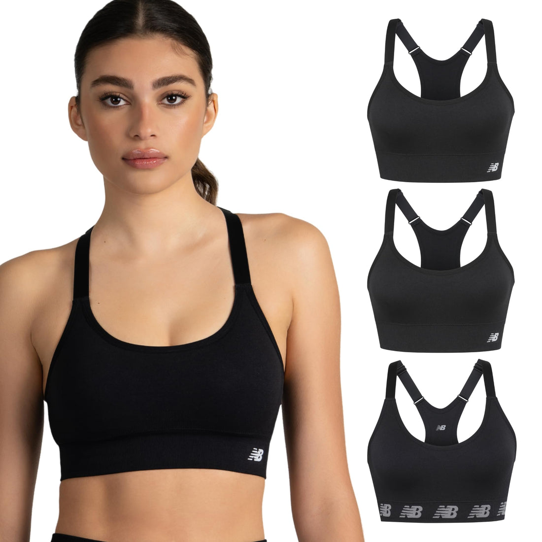 New Balance 3 Pack Seamless Sports Bras for Women, Cami Keyhole Breathability, Gym Sports Bra, Yoga Workout Set