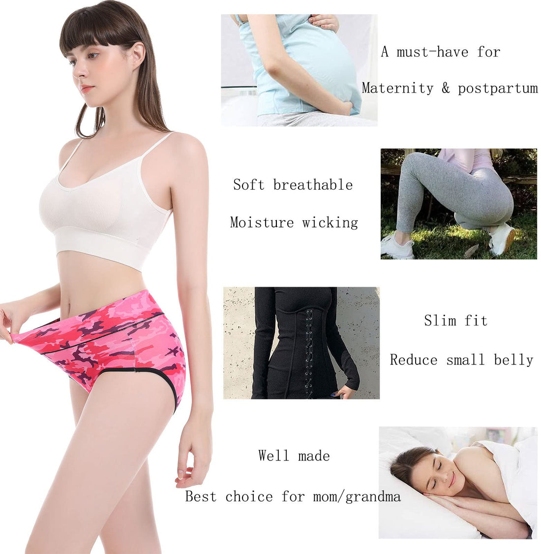 Women's Underwear Cotton Tummy Control High Waisted Underwear Soft Breathable Full Coverage Panties Multipack