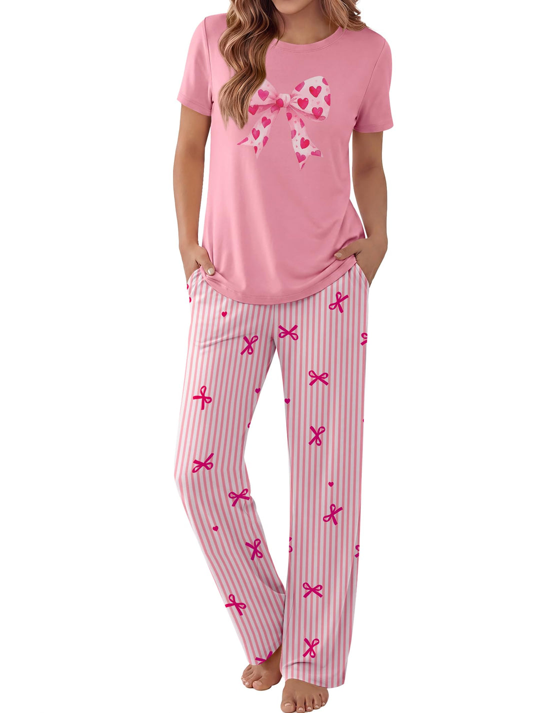 Ekouaer Pajama Set for Women 2 Piece Pjs Short Sleeve Top and Printed Pants