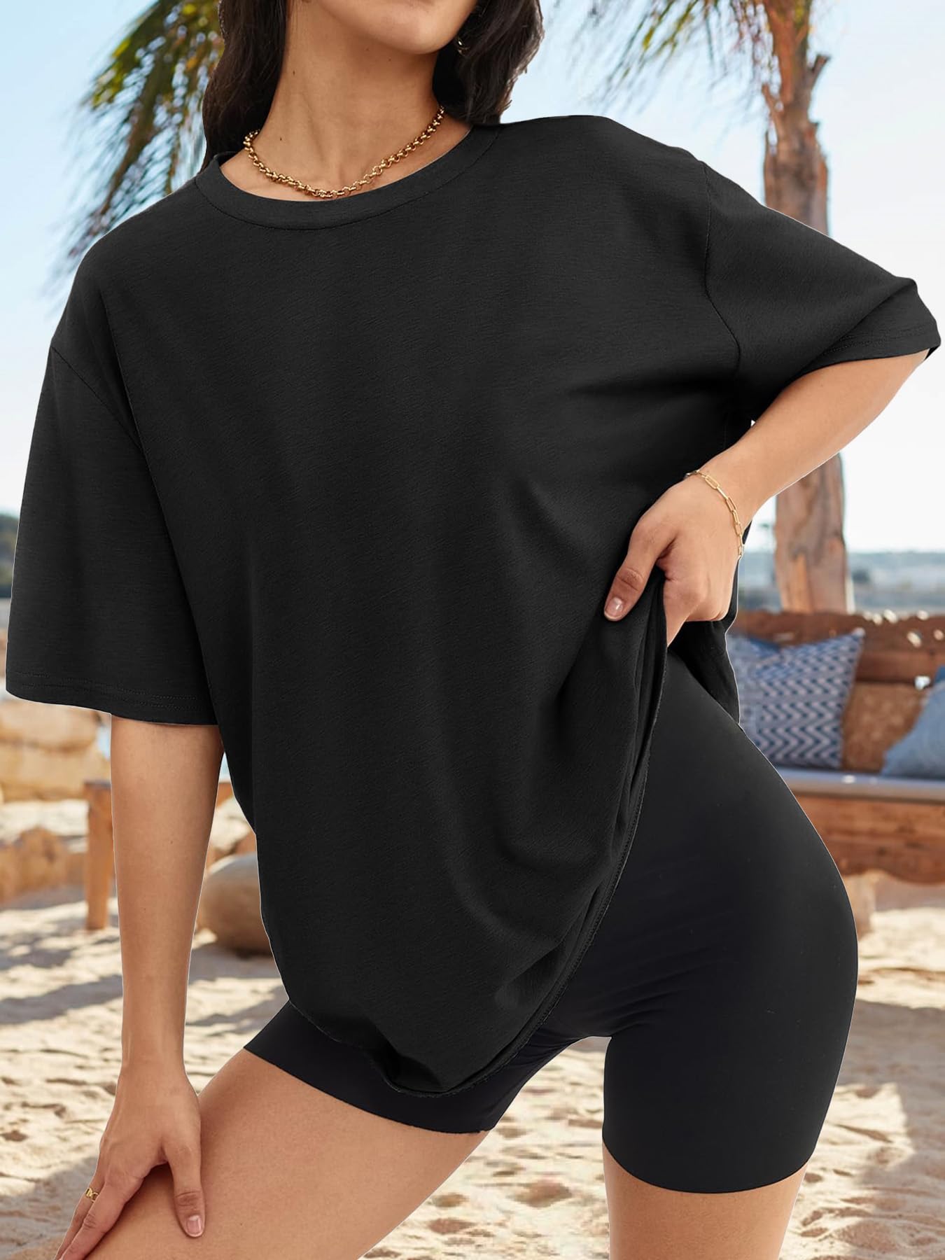 Womens Oversized Summer T Shirts Short Sleeve Fashion Casual Beach Vacation Clothes Plus Size Gym Workout Tee Tops