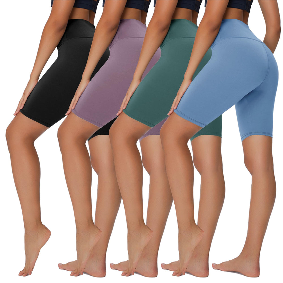 Sundwudu 4 Pack Biker Shorts for Women - 8”/3”/5” High Waist Tummy Control Summer Workout Shorts for Running Yoga Athletic