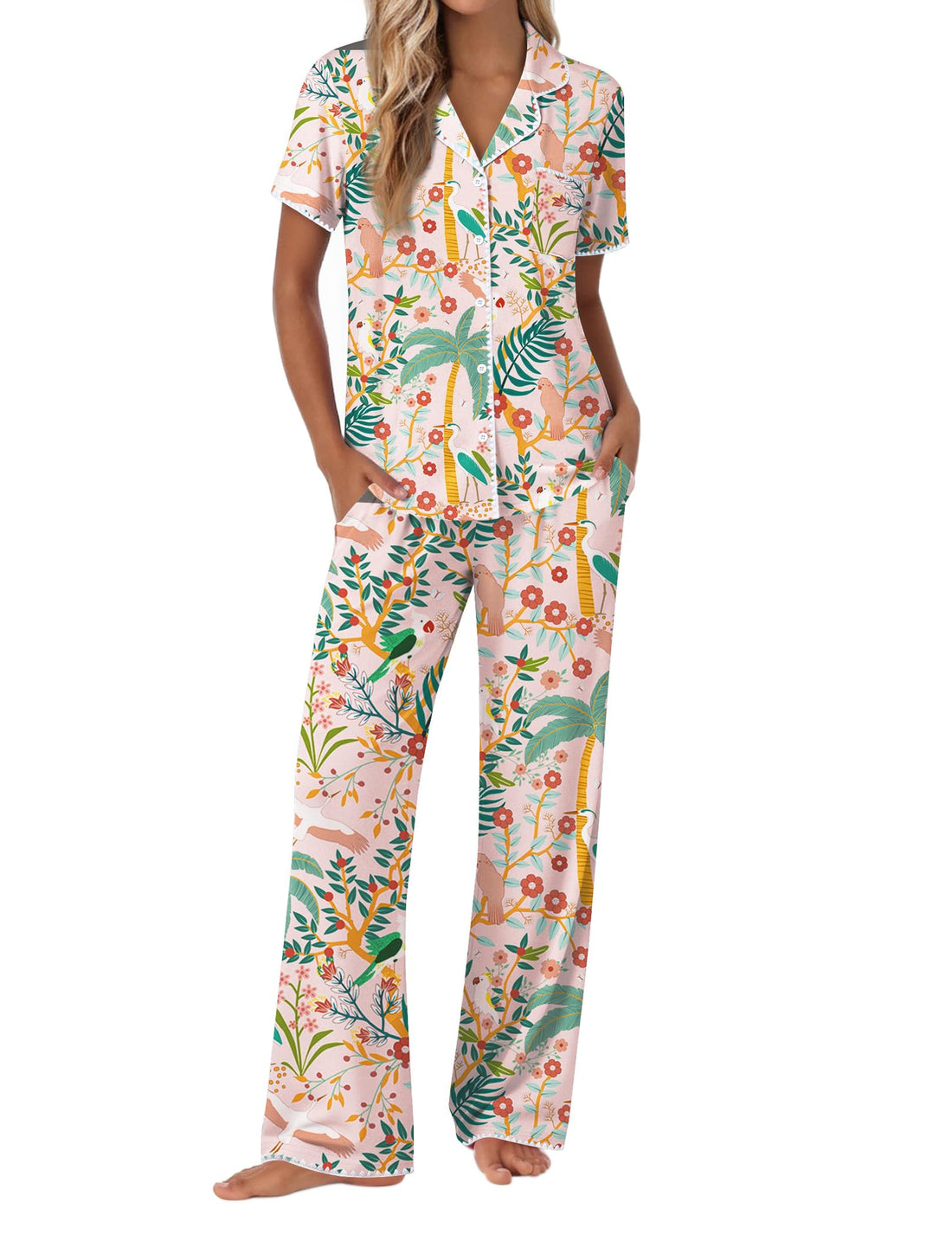 Ekouaer Pajamas for Women Set Button Up Soft Pjs Short Sleeve Lounge Sets
