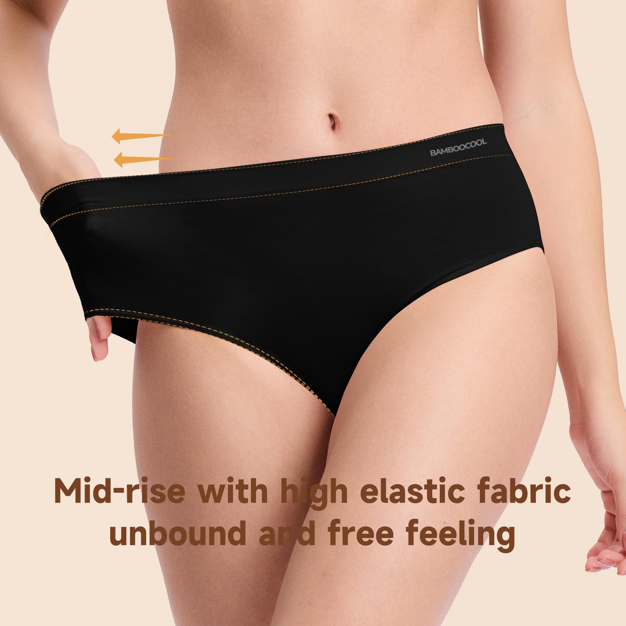 Women's Bamboo Seamless Bikini Panties Moisture-Wicking Stretchy Breathable Hipster Coverage Ladies Underwear 6-pack