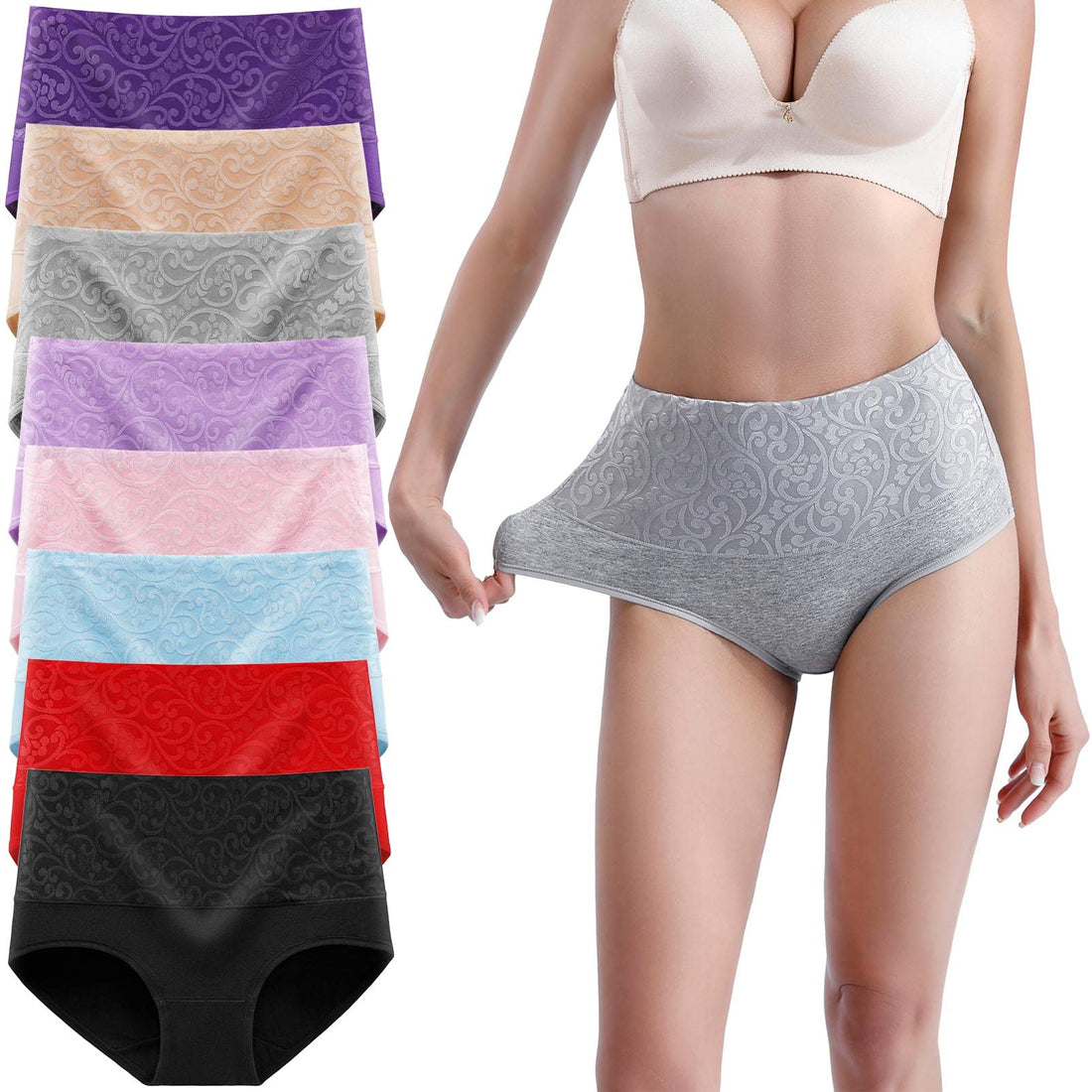 Women's Underwear Cotton Tummy Control High Waisted Underwear Soft Breathable Full Coverage Panties Multipack