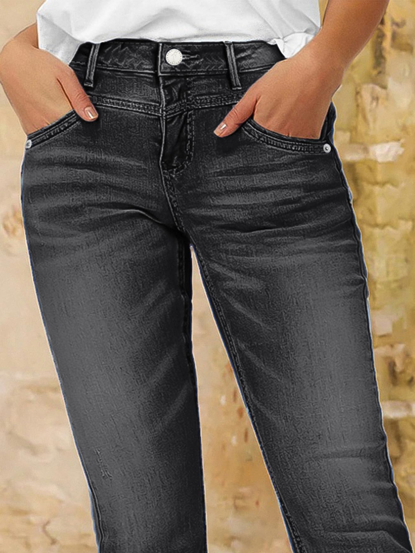 Flamingals Straight Leg Cropped Jeans for Women Trendy Mid Rise Stretchy Tribal Embroidery Raw Hem Ankle Jeans