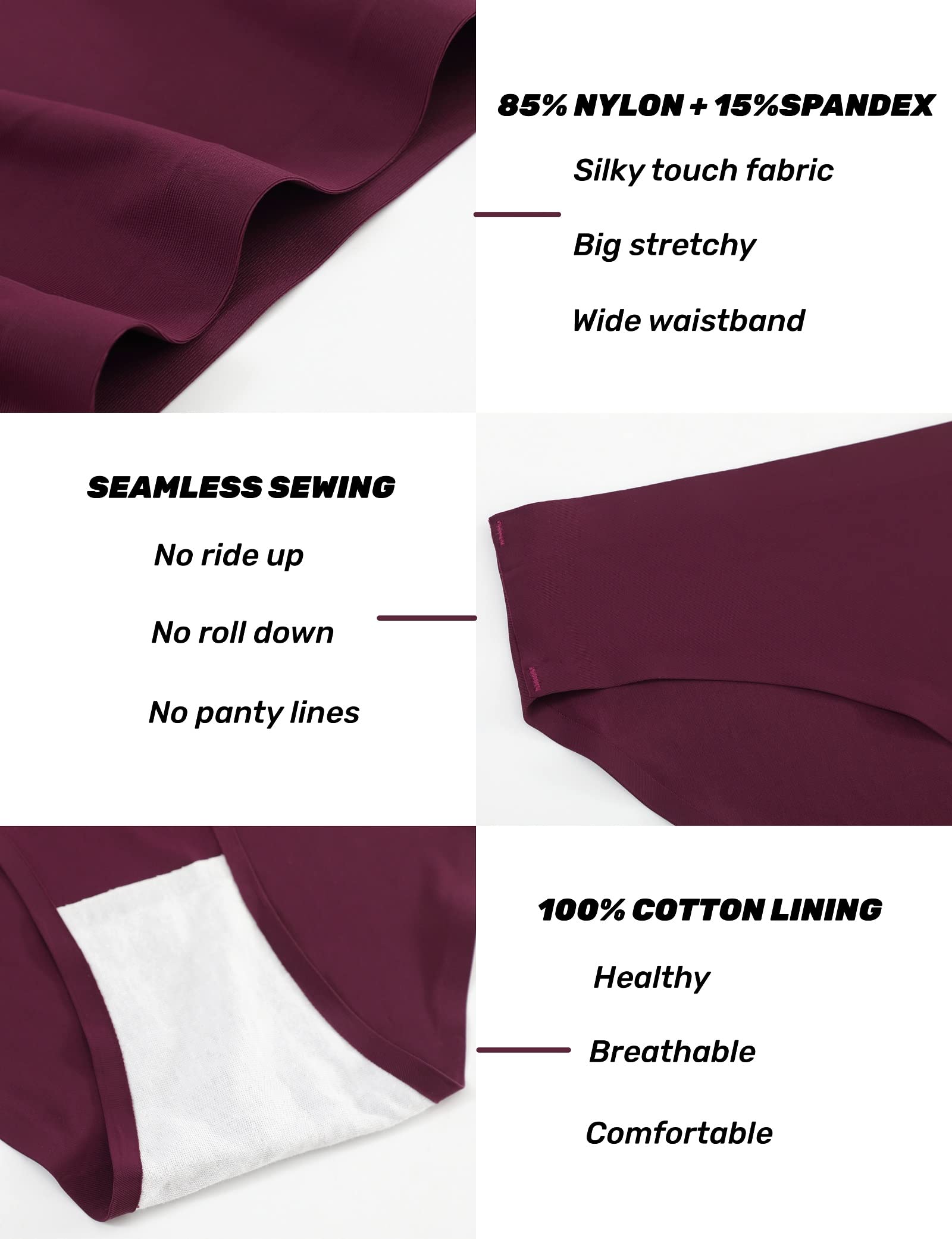 Caterlove Women's Seamless Underwear No Show Stretch Bikini Panties Silky Invisible Hipster 6 Pack