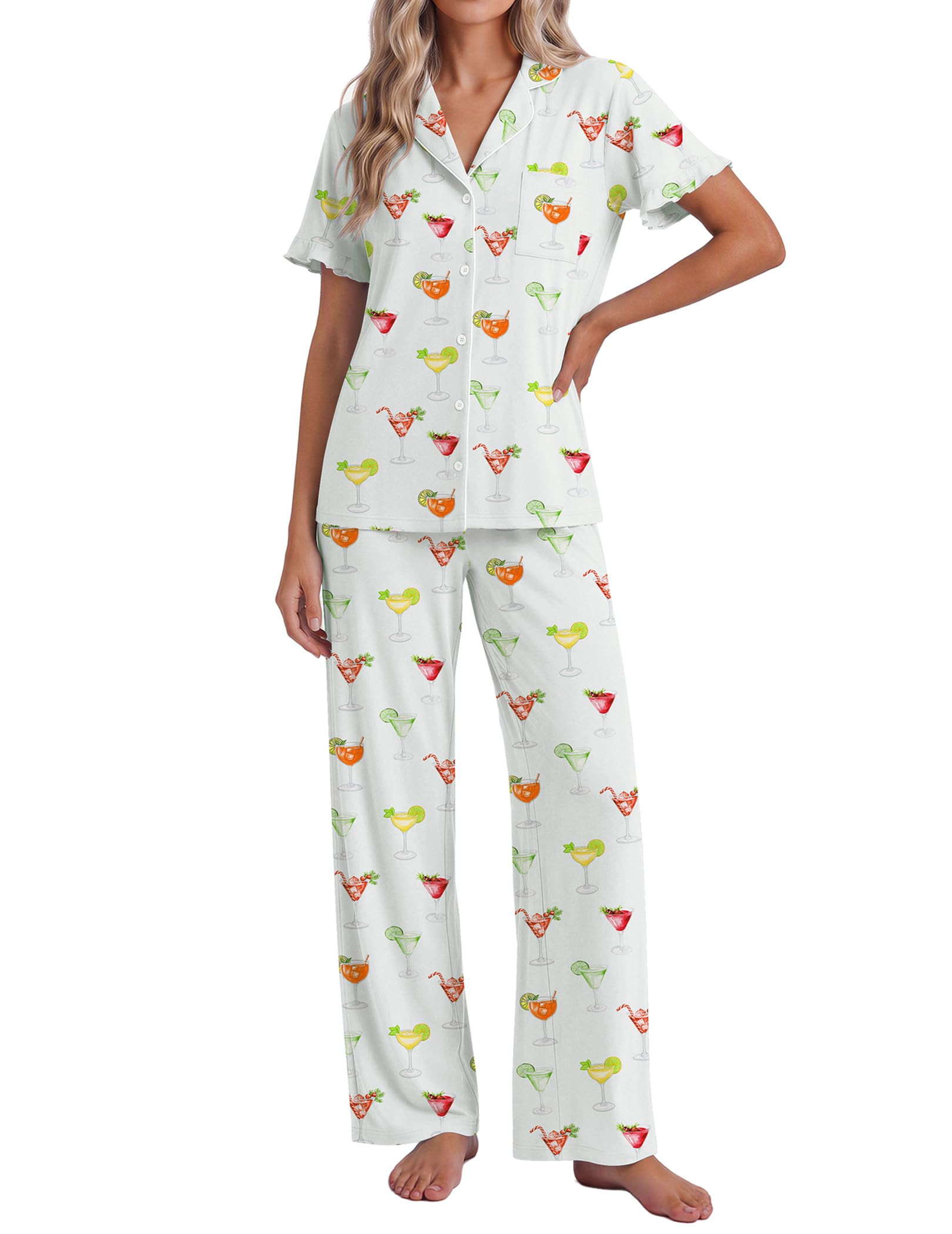 Ekouaer Pajamas for Women Set Button Up Soft Pjs Short Sleeve Lounge Sets