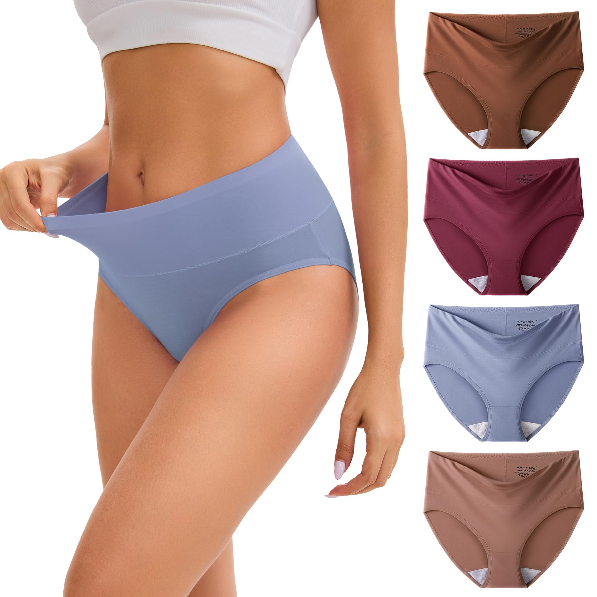 INNERSY Women's Modal Underwear Soft High Waist Briefs 4-Pack