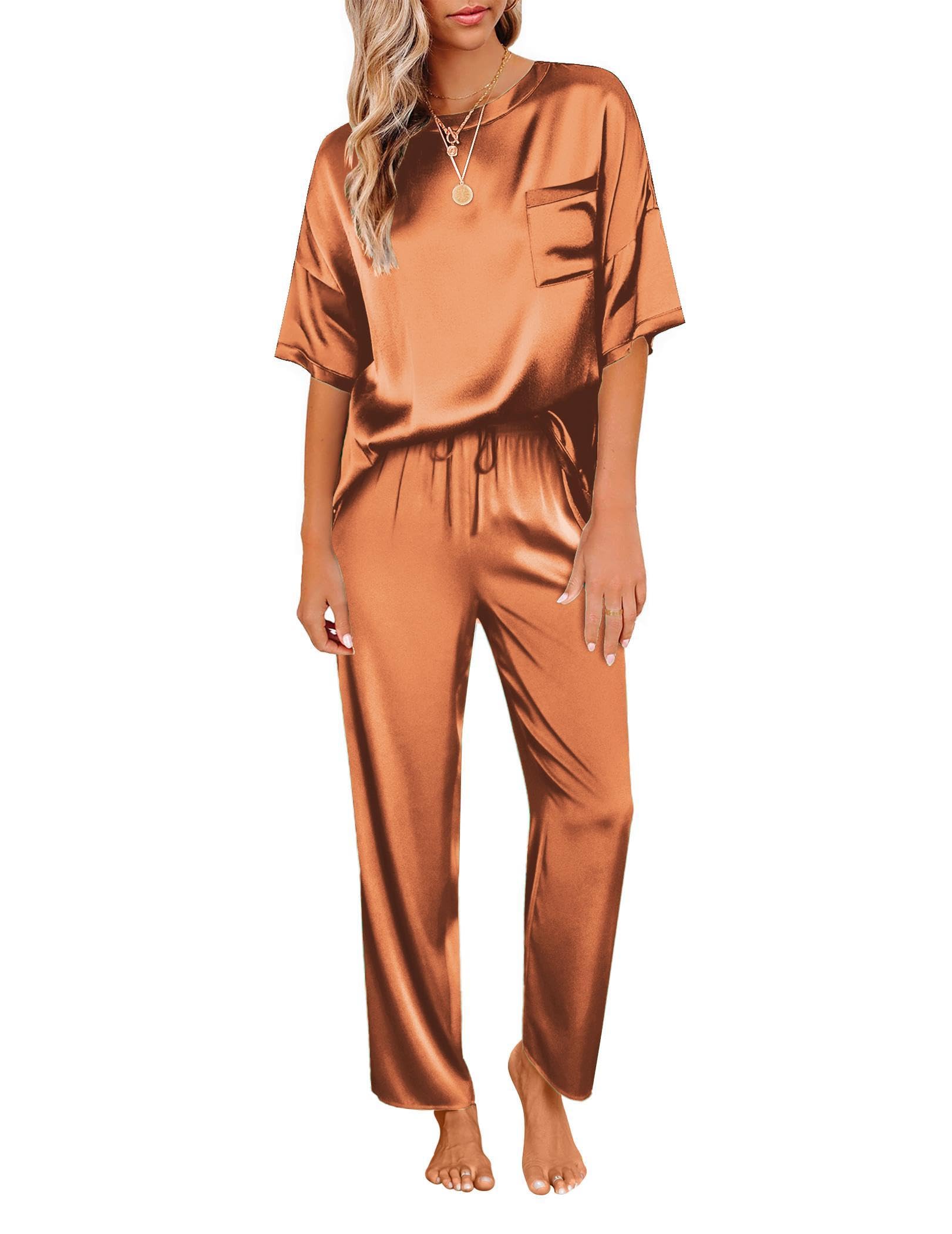 Ekouaer Pajamas for Women Set Silky Satin 2 Piece Lounge Sets with Pockets
