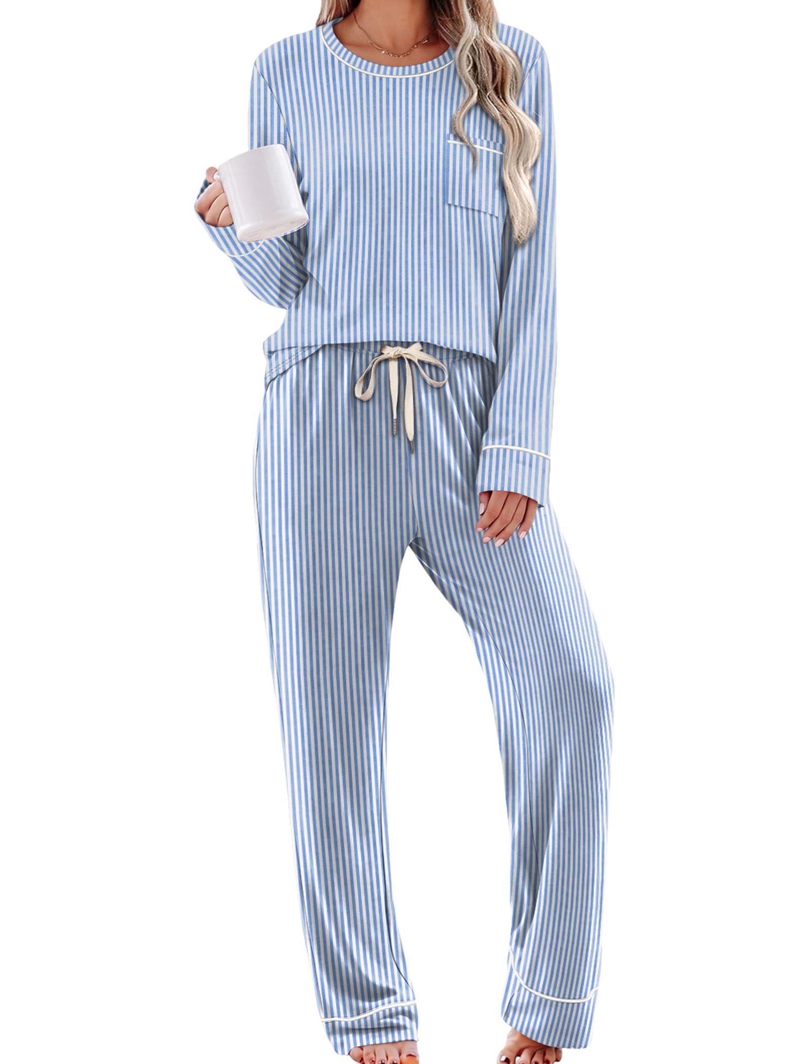 WIHOLL Pajamas for Women Set Soft Pjs Long Sleeve Two Piece Lounge Sets