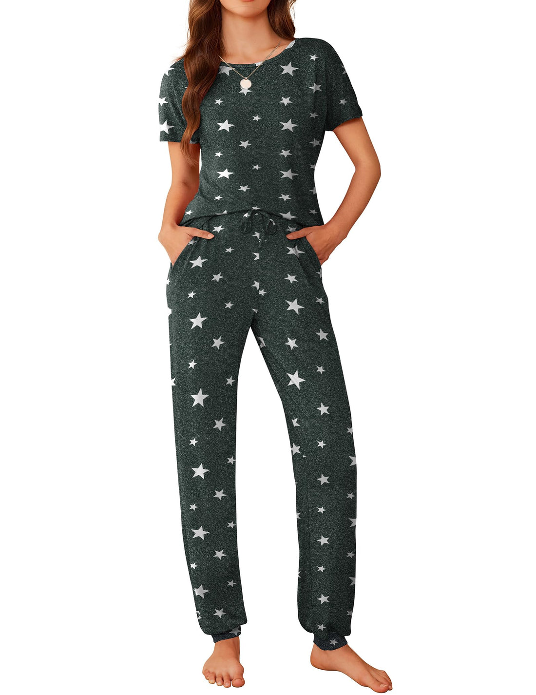 Ekouaer Pajamas for Womens Set Soft 2 Piece Loungewear with Jogger Pants
