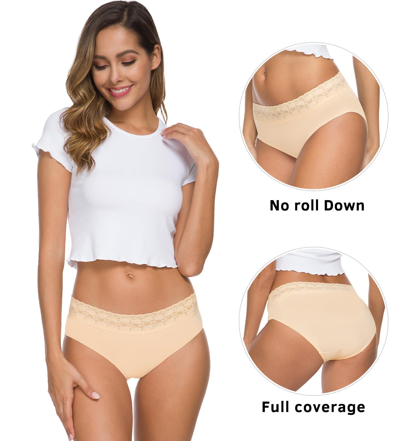 Wealurre Cotton Panties for Women Bikini Underwear Hipster Underpants Lace Briefs Pack