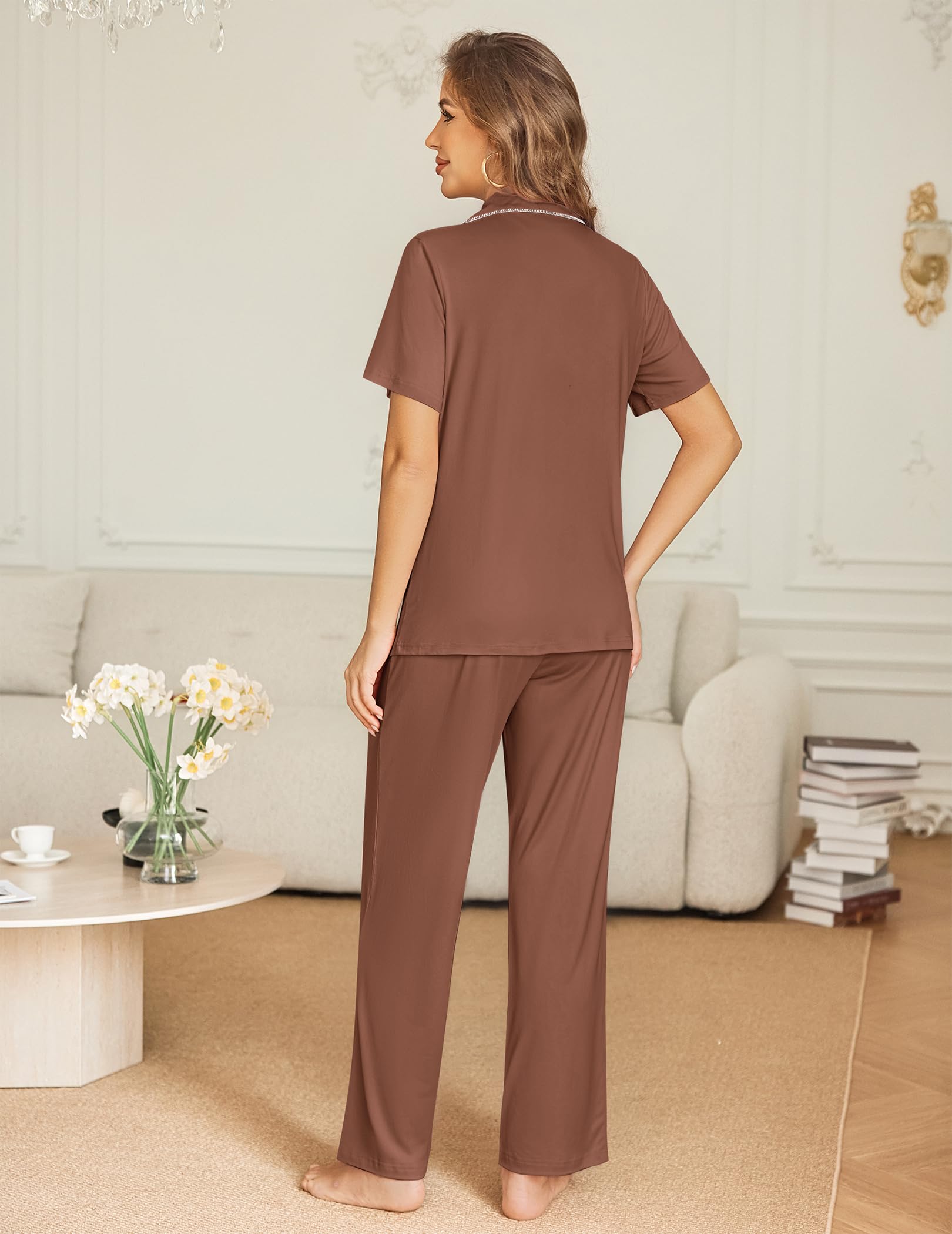 Ekouaer Womens Pajama Sets Button Down Lounge Sets 2 Piece Short Sleeve Pjs