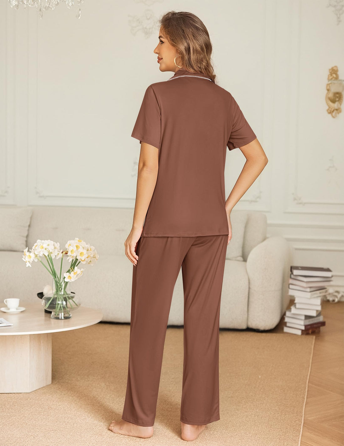 Ekouaer Womens Pajama Sets Button Down Lounge Sets 2 Piece Short Sleeve Pjs